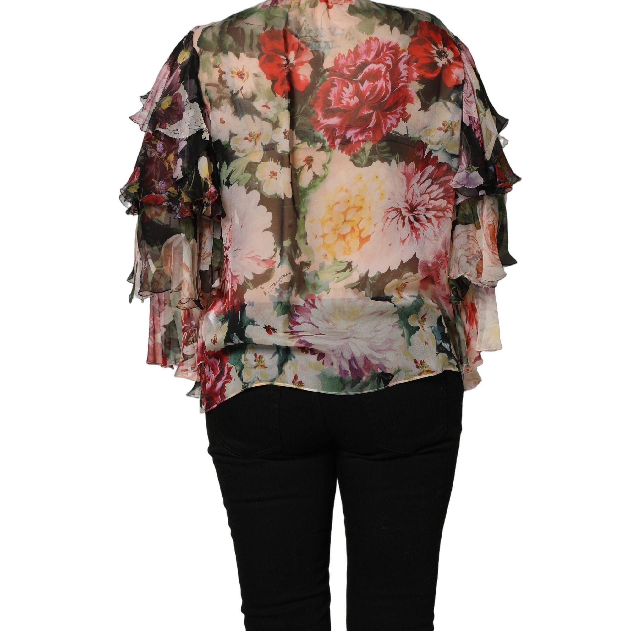 Dolce & Gabbana Multicolor Floral Tie-Neck Silk Chiffon Blouse Top