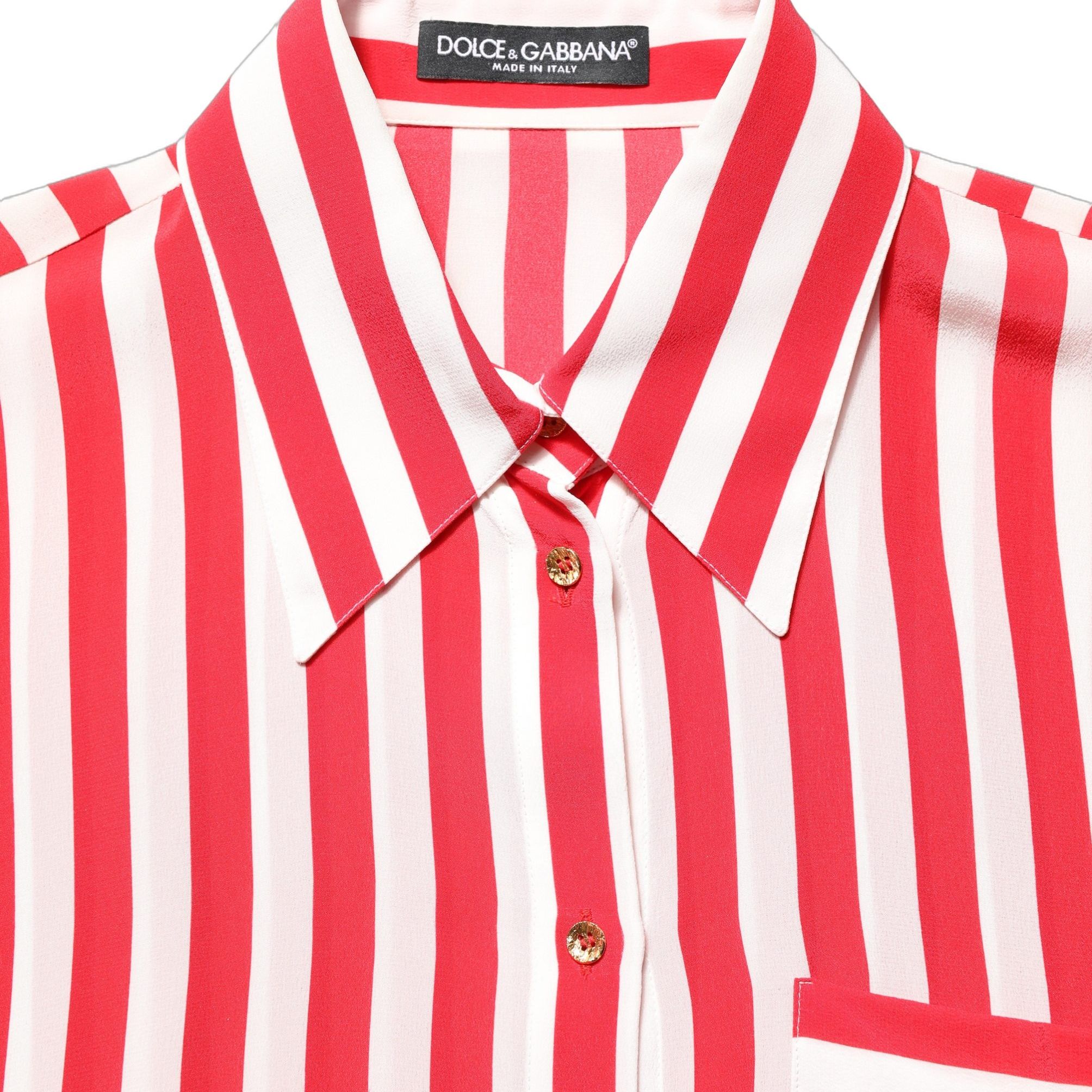 Dolce & Gabbana Red White Striped Long Sleeve Silk Blouse Top