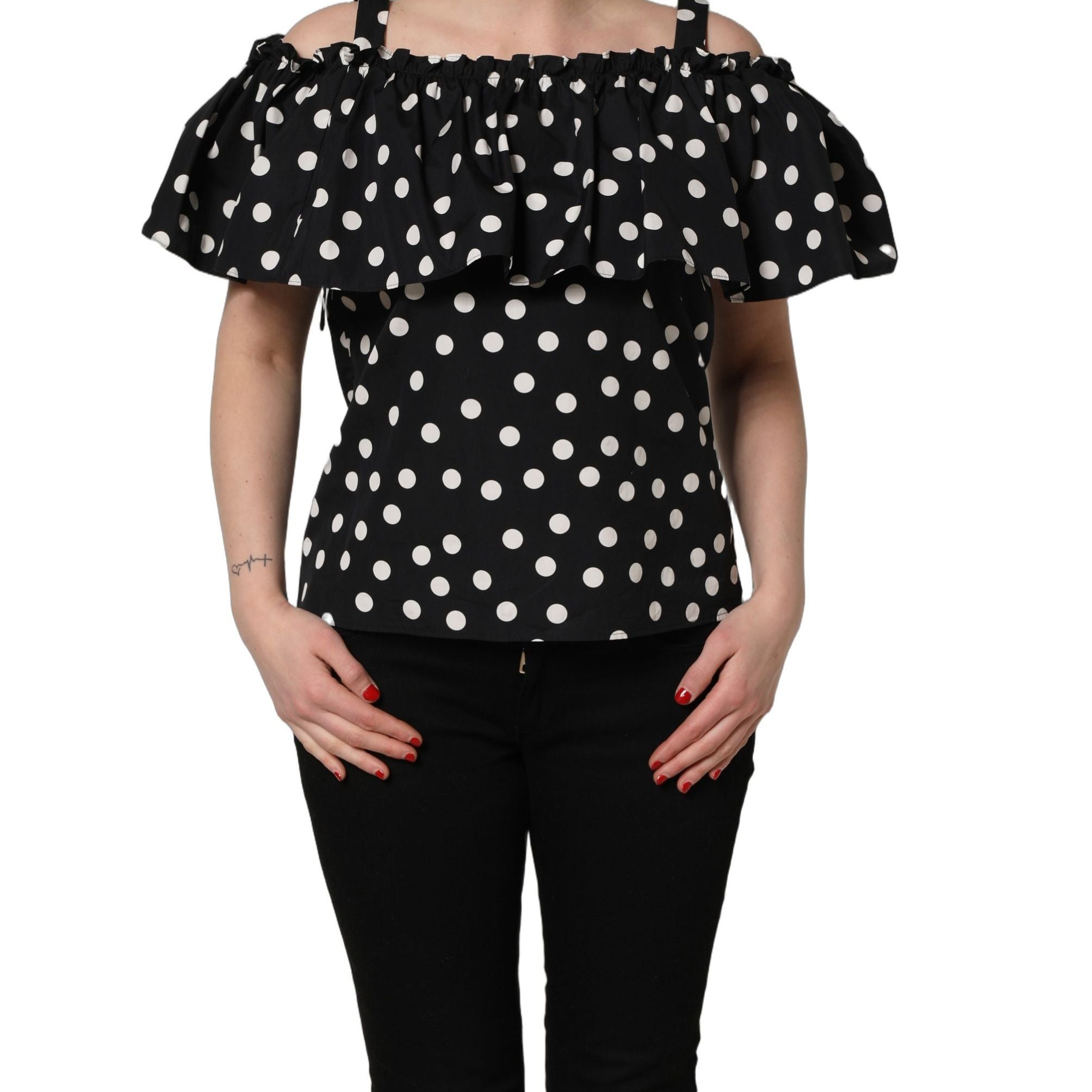 Dolce & Gabbana Black White Polka Dot Off Shoulder Top
