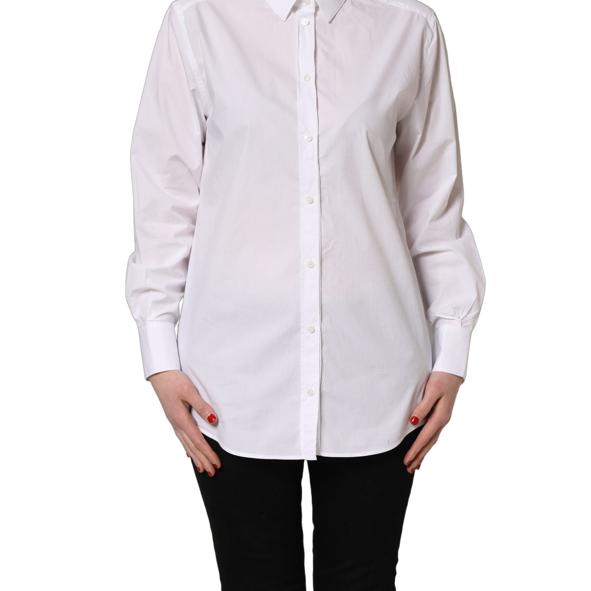 Dolce & Gabbana White Cotton Long Sleeve Button-Up Shirt Top