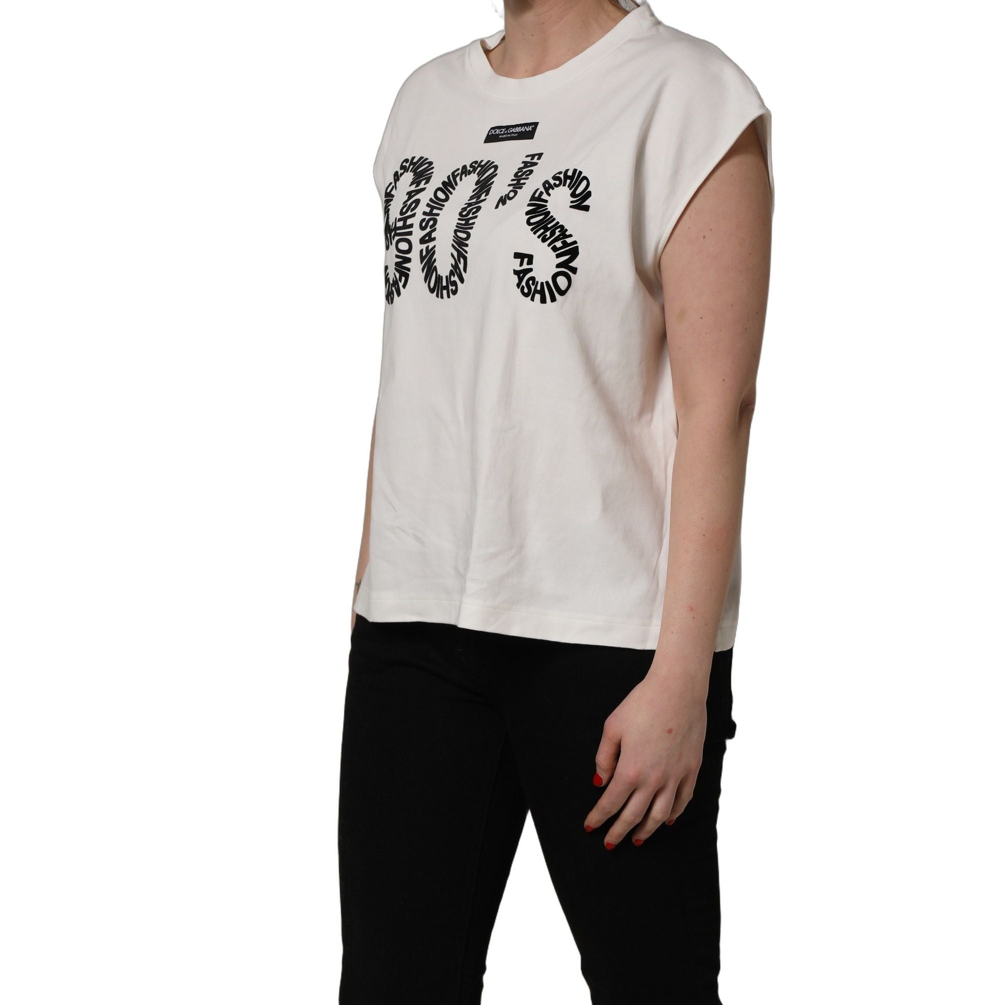 Dolce & Gabbana White Cotton Graphic Sleeveless Tank Top