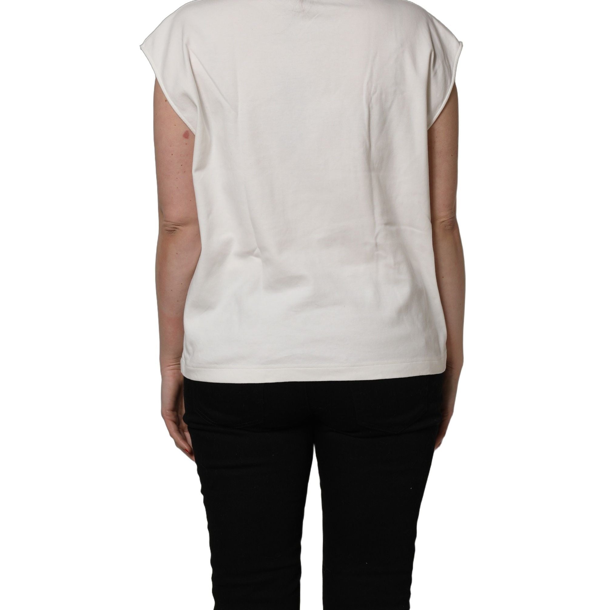 Dolce & Gabbana White Cotton Graphic Sleeveless Tank Top