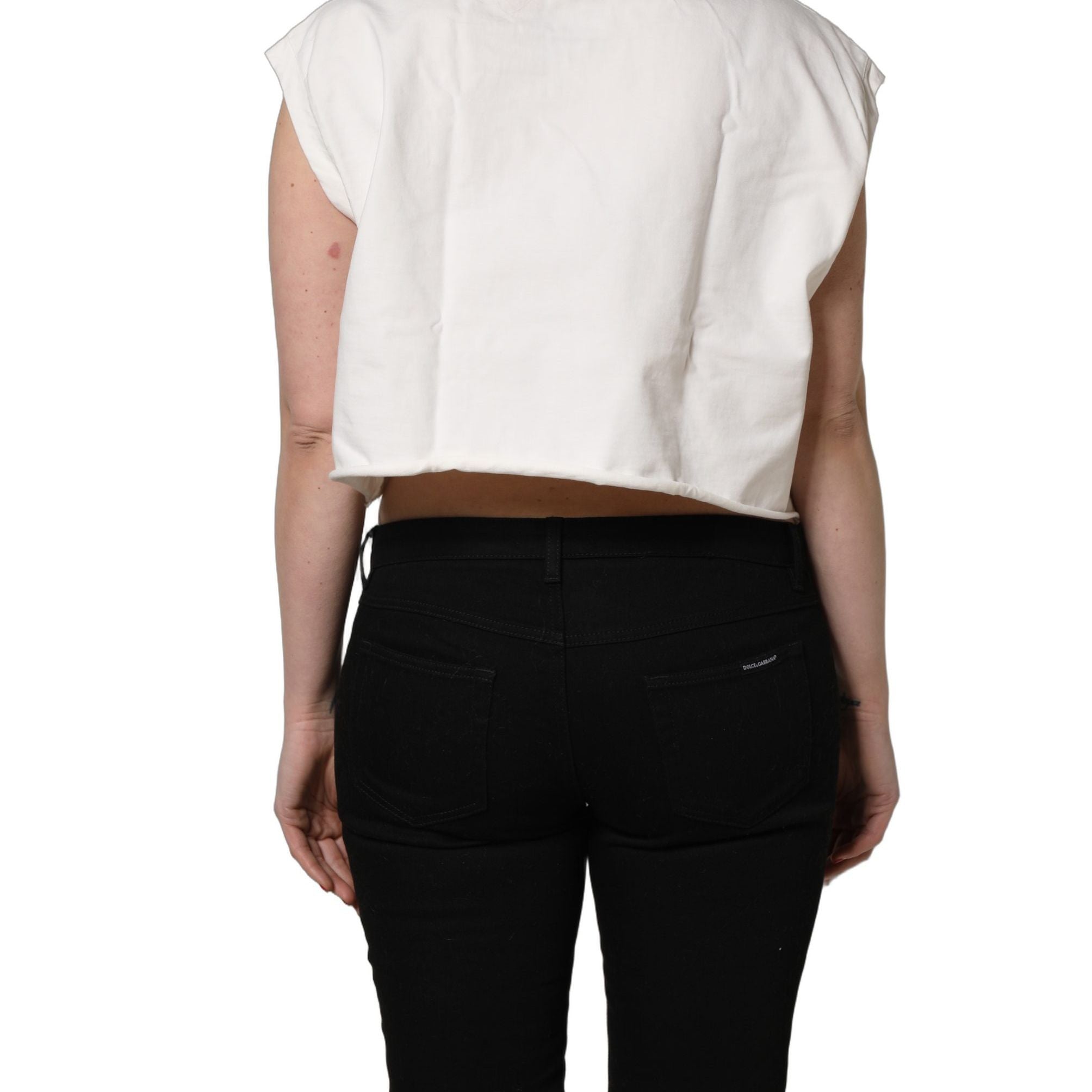 Dolce & Gabbana White Cotton DG Logo Print Cropped Jersey Top