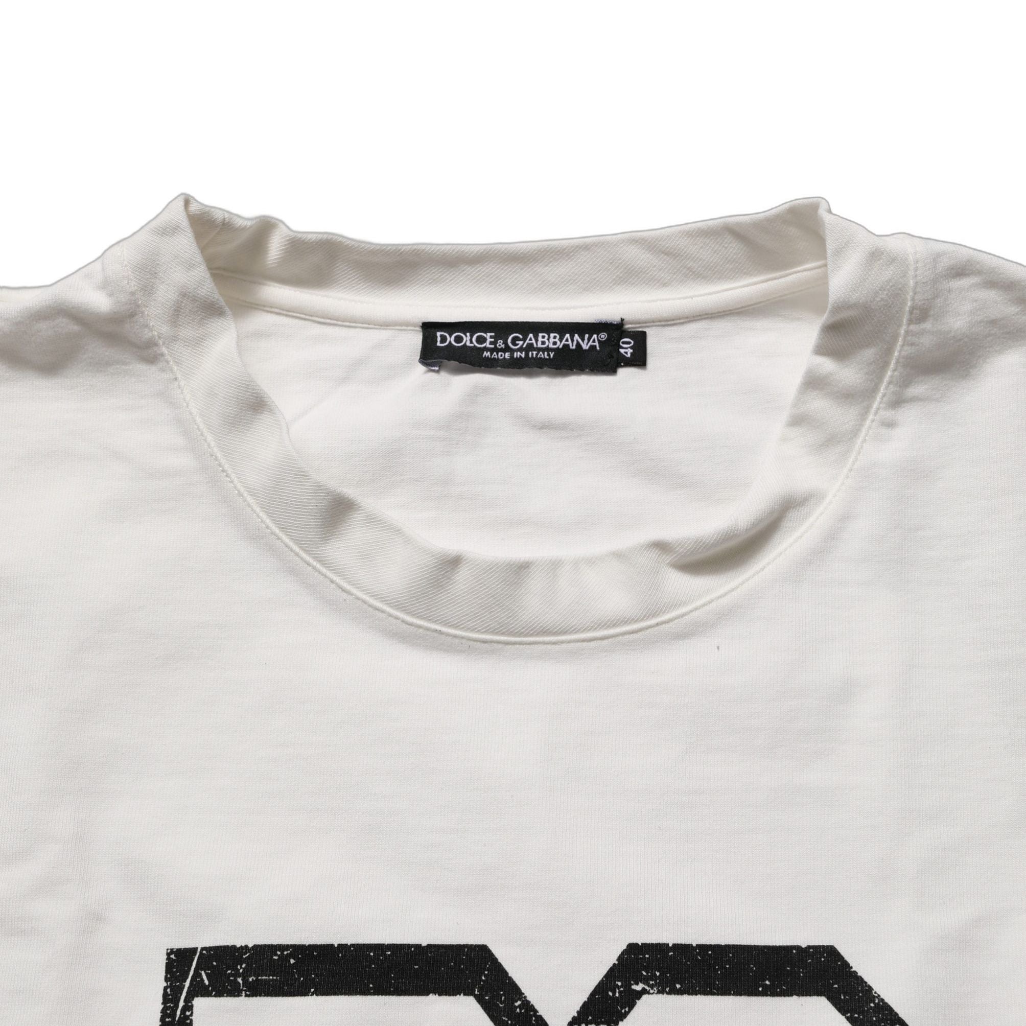 Dolce & Gabbana White Cotton DG Logo Print Cropped Jersey Top