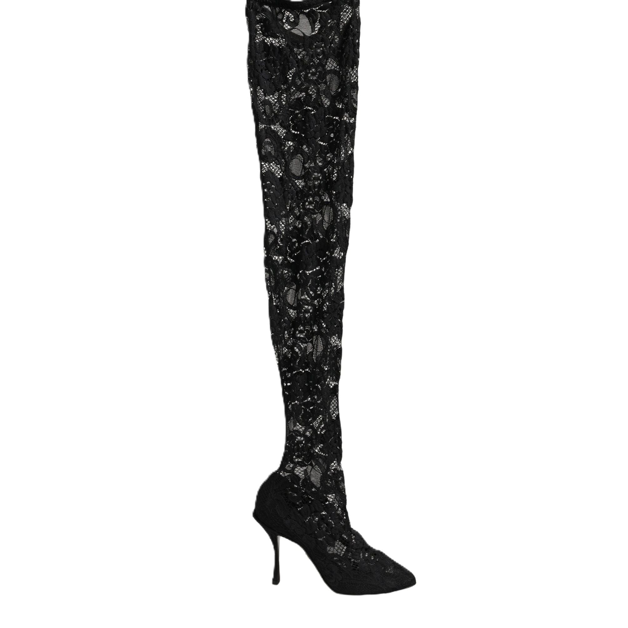 Dolce & Gabbana Black Taormina Lace Socks Boots Pumps Shoes