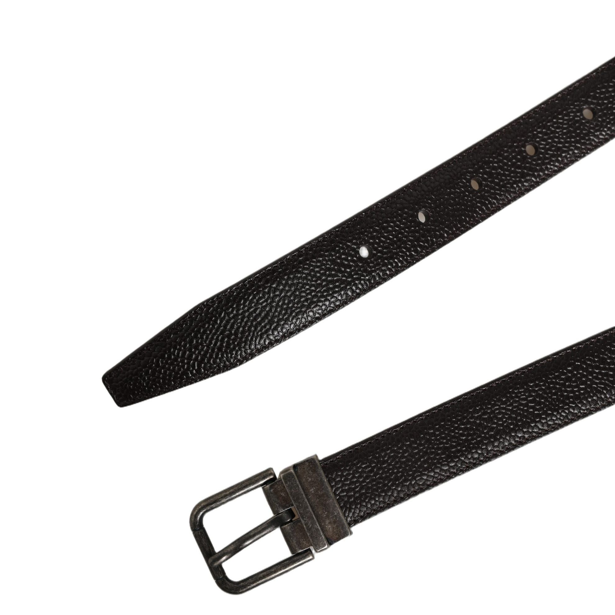 Dolce & Gabbana Brown Calf Leather Vintage Style Silver Buckle Belt