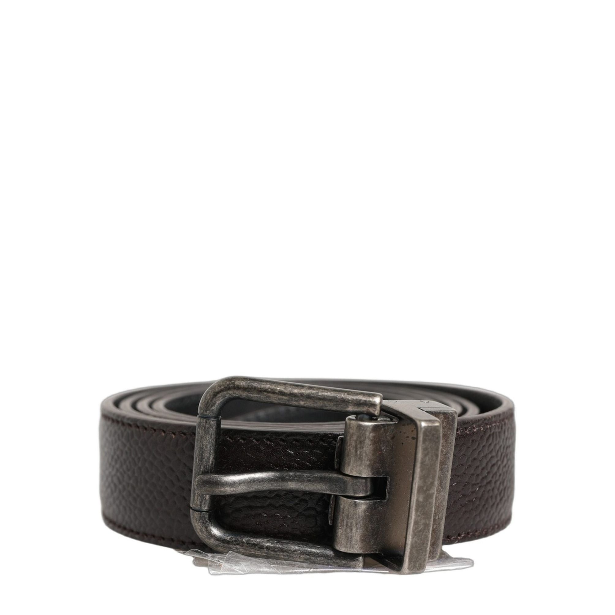 Dolce & Gabbana Brown Calf Leather Vintage Style Silver Buckle Belt