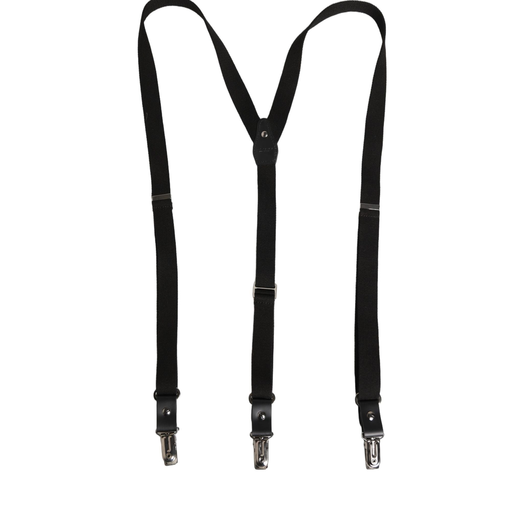 Dolce & Gabbana Black Cotton Leather Elastic Y-back Metal Clips Suspender