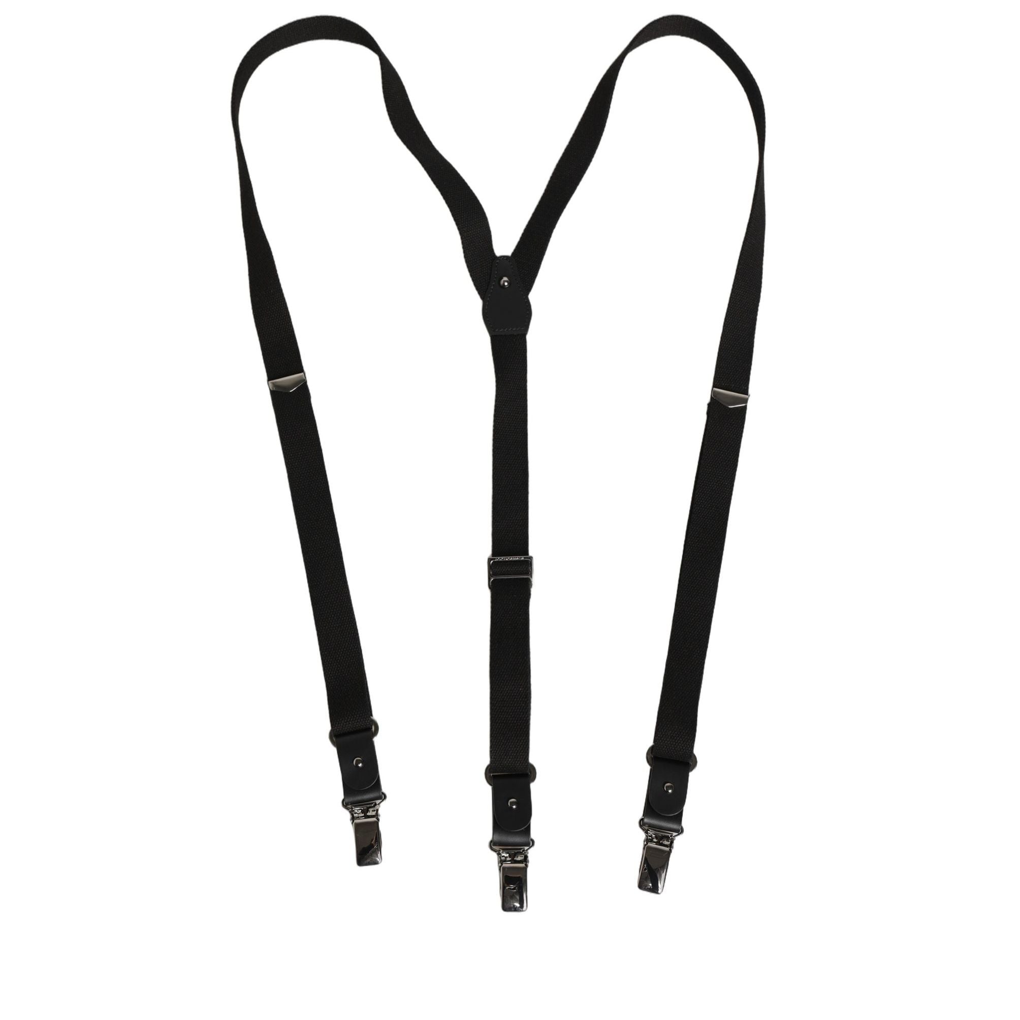 Dolce & Gabbana Black Cotton Leather Elastic Y-back Metal Clips Suspender