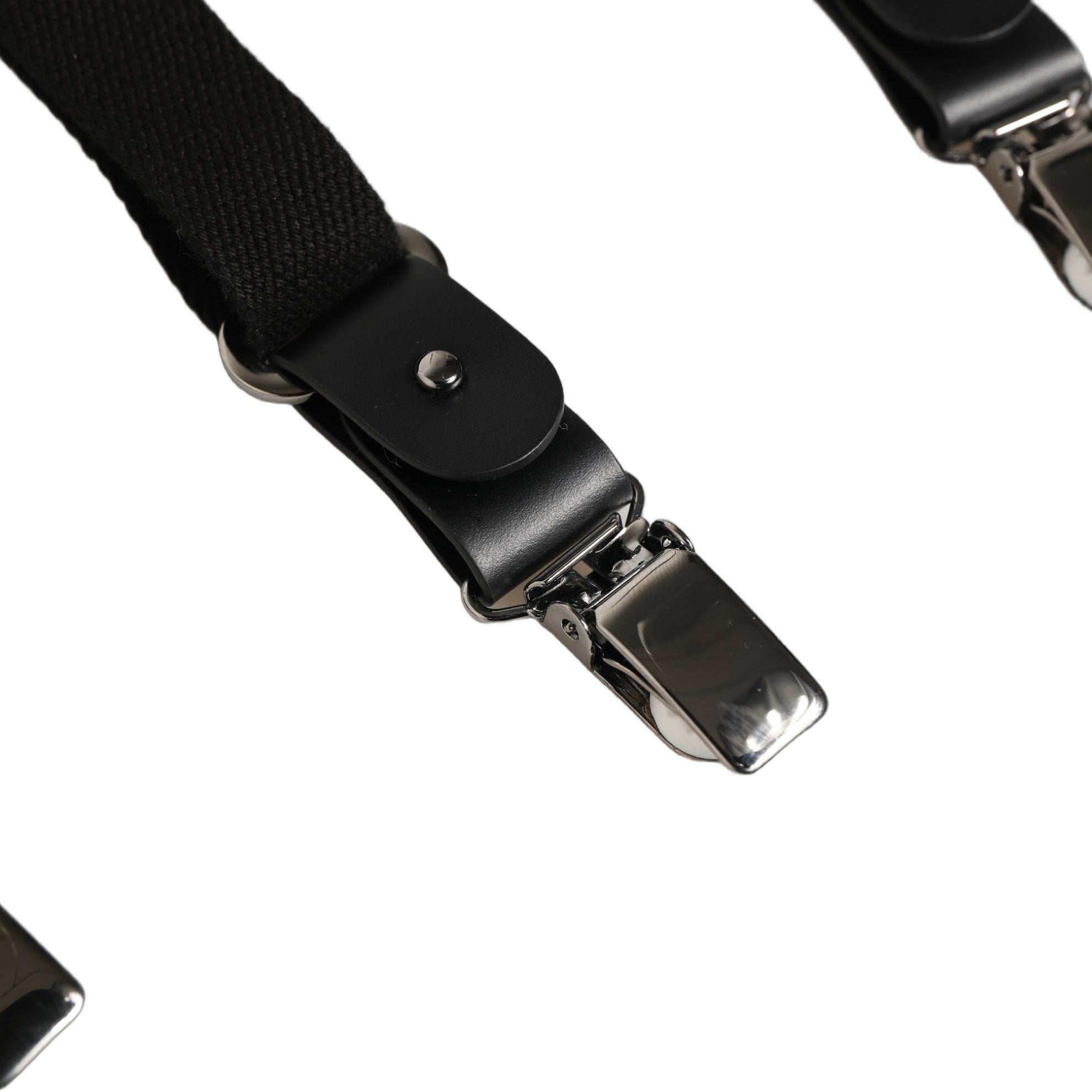 Dolce & Gabbana Black Cotton Leather Elastic Y-back Metal Clips Suspender