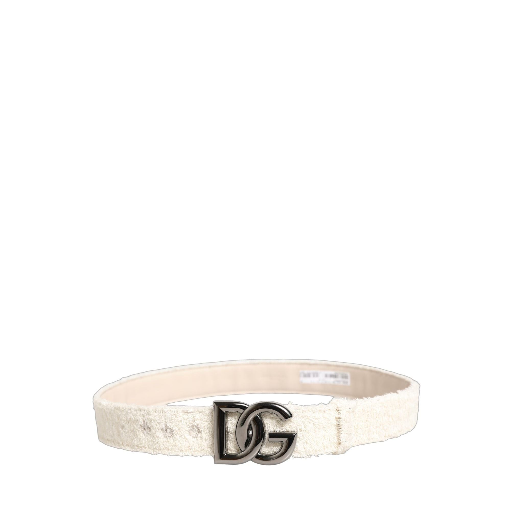 Dolce & Gabbana White Cotton Fleece DG Logo Metal Buckle Belt