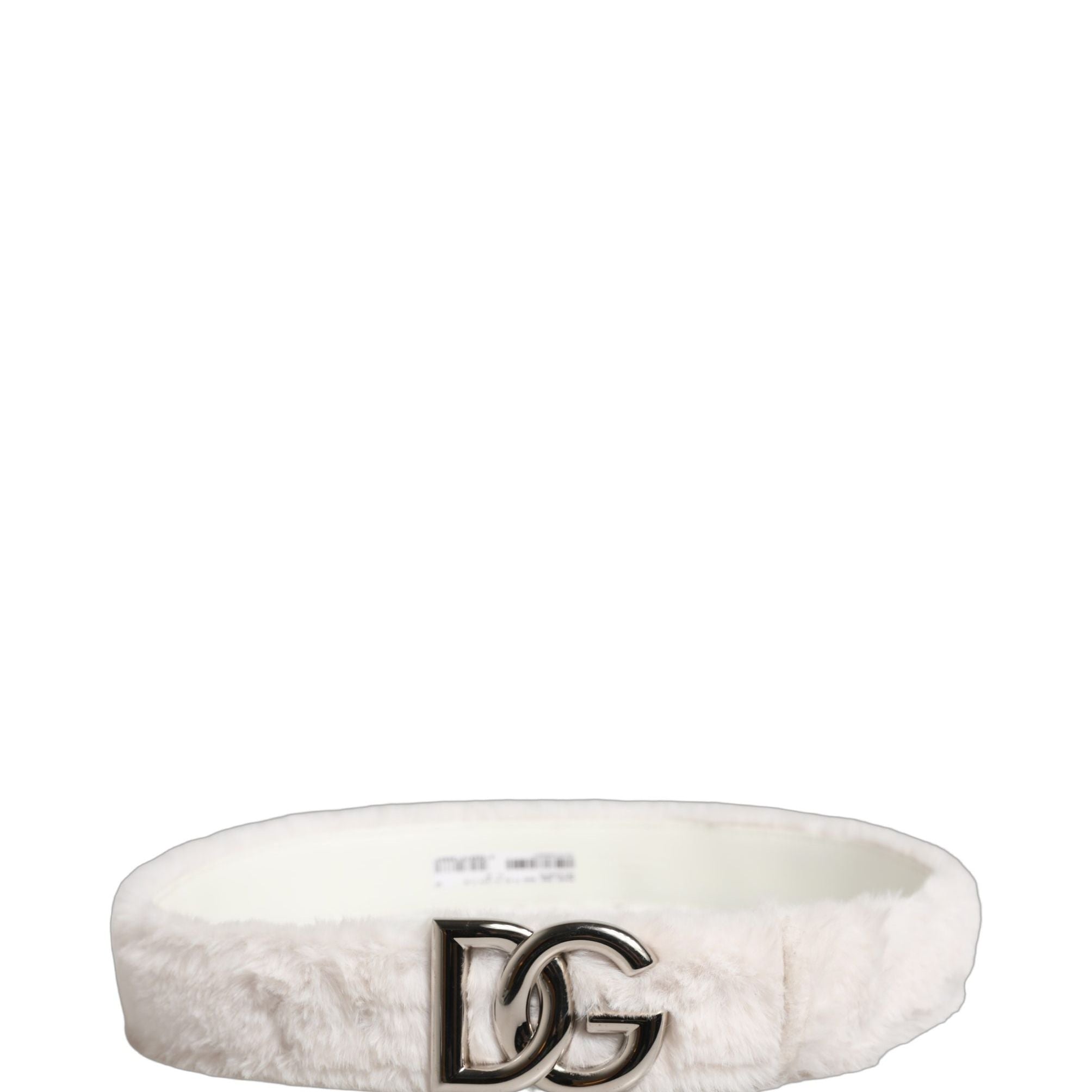 Dolce & Gabbana White Fleece Silver DG Logo Metal Buckle Belt
