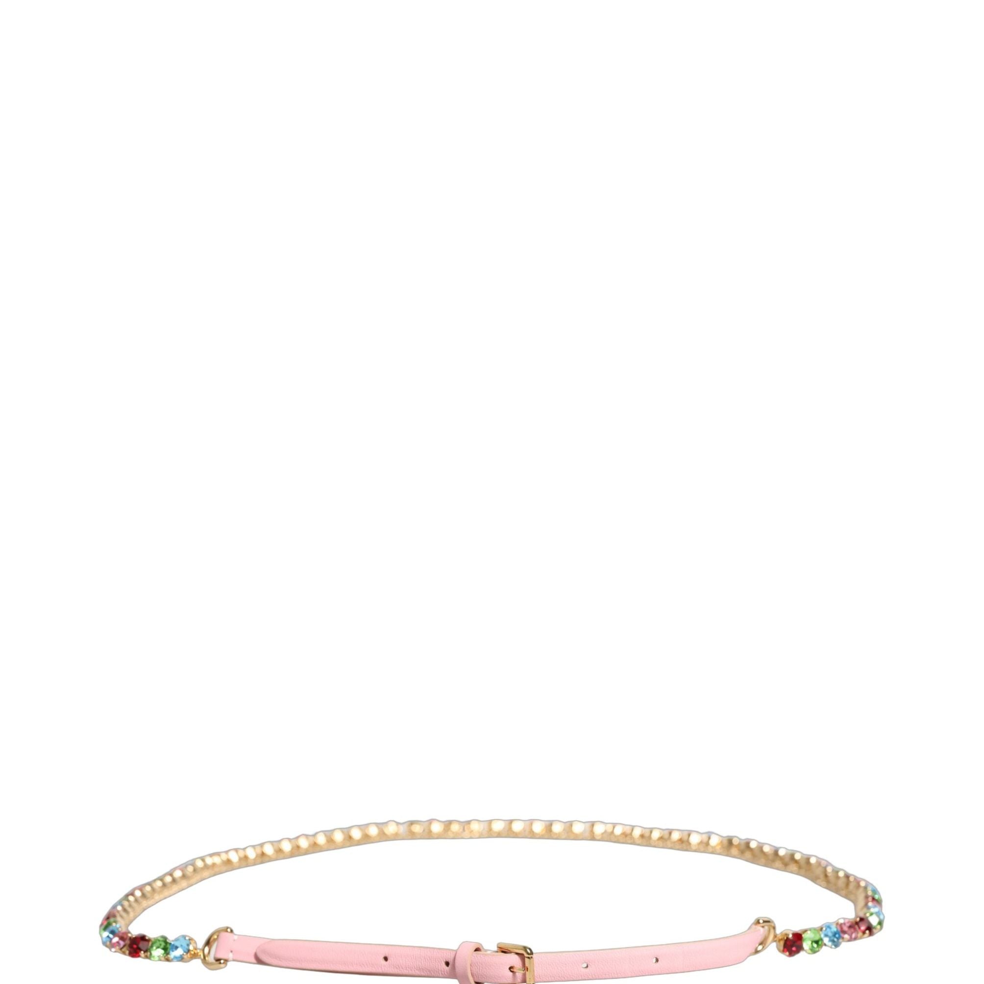 Dolce & Gabbana Pink Leather Crystal Chain Embellished Belt