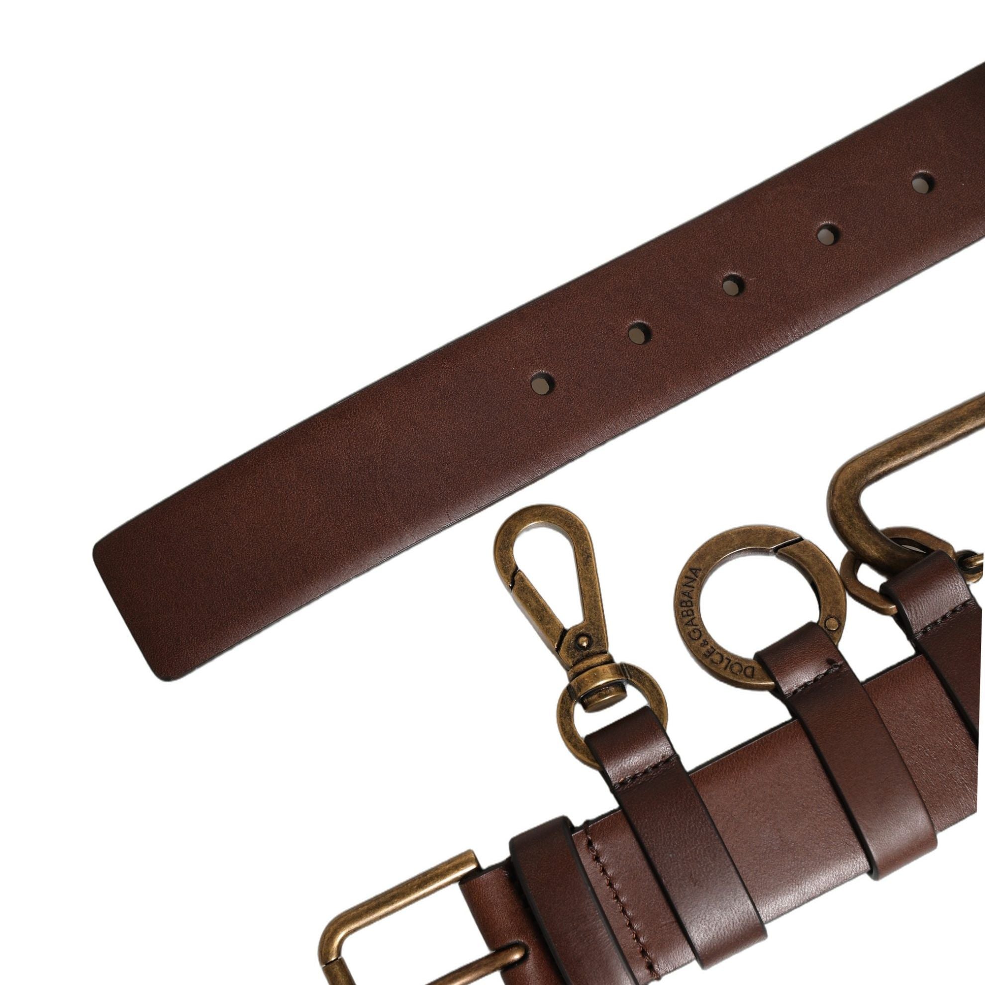 Dolce & Gabbana Brown Calfskin Leather Gold Metal Buckle Belt