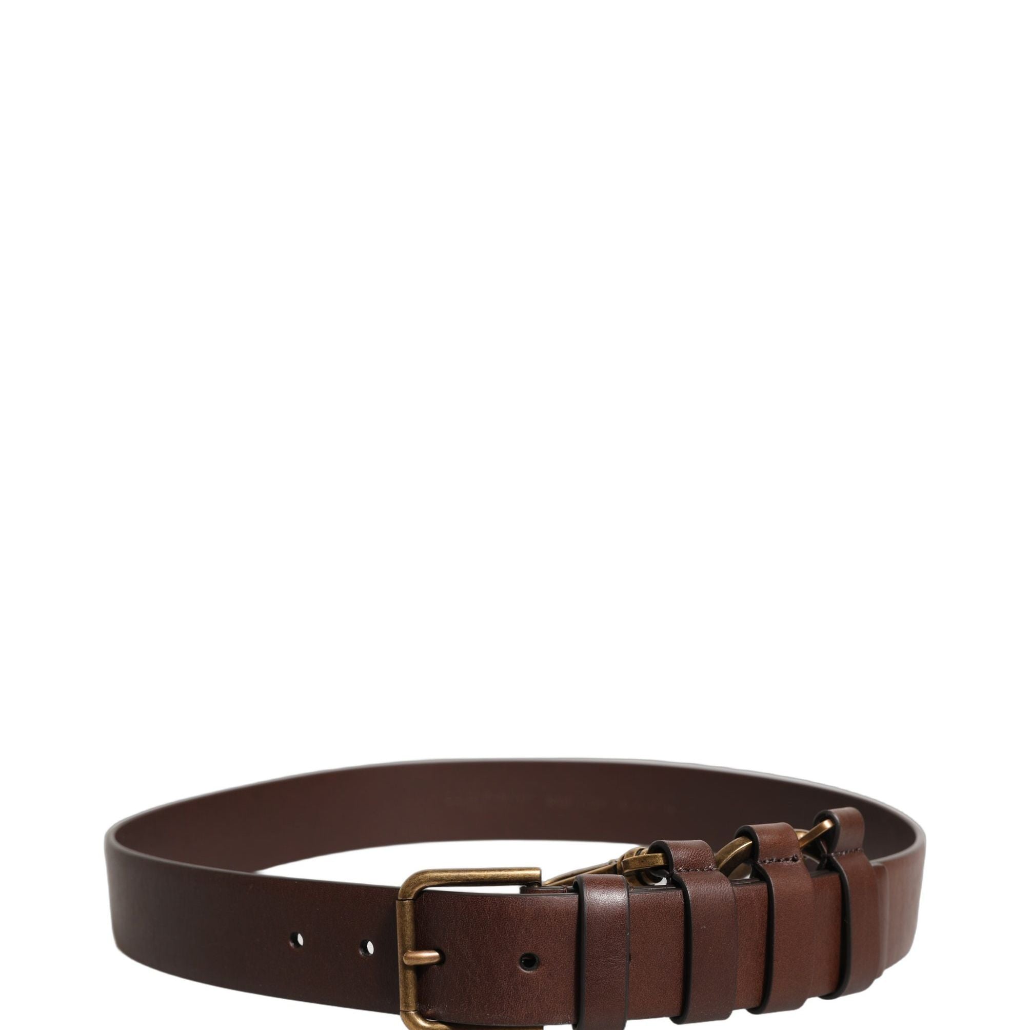 Dolce & Gabbana Brown Calfskin Leather Gold Metal Buckle Belt