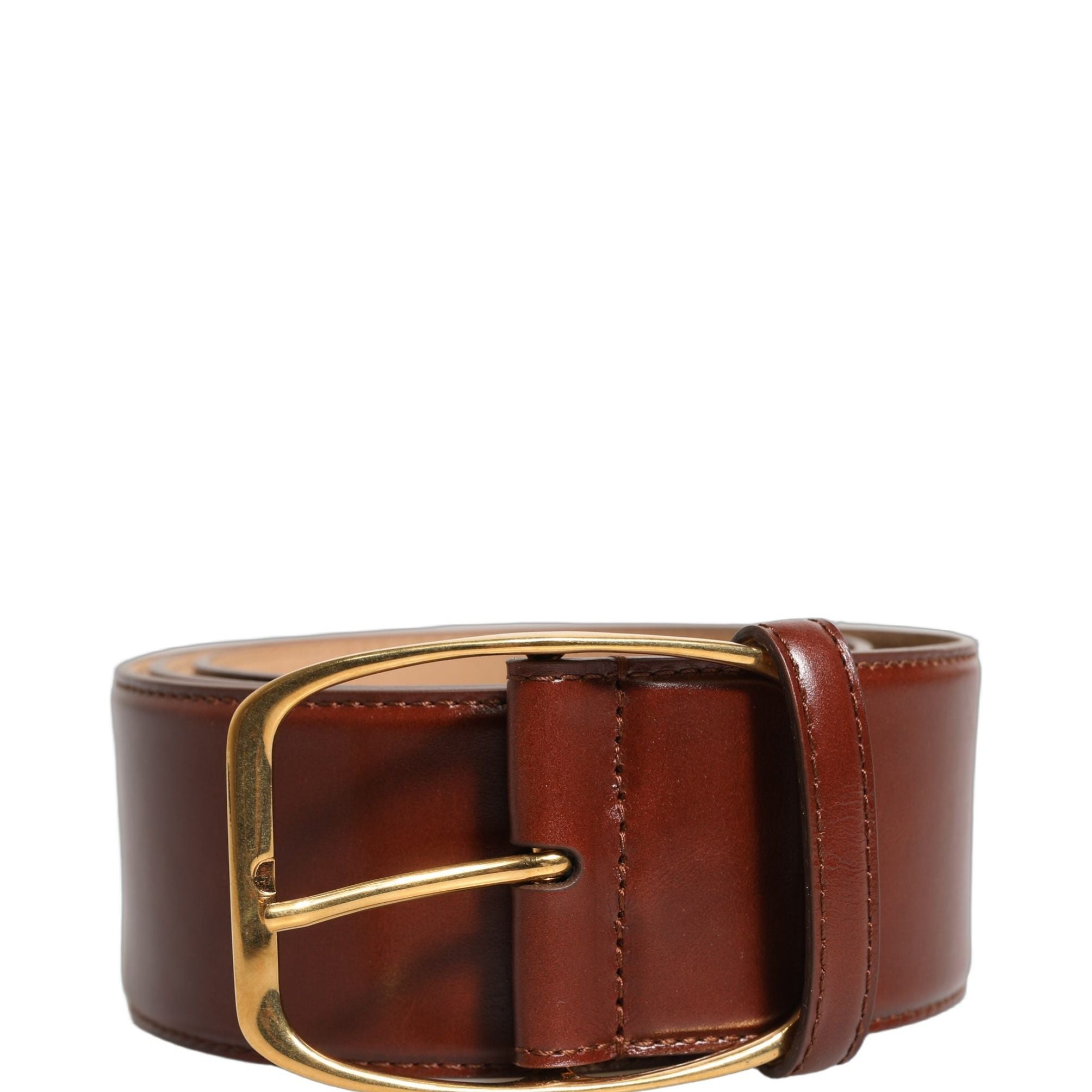 Dolce & Gabbana Brown Calfskin Leather Gold Metal Buckle Belt