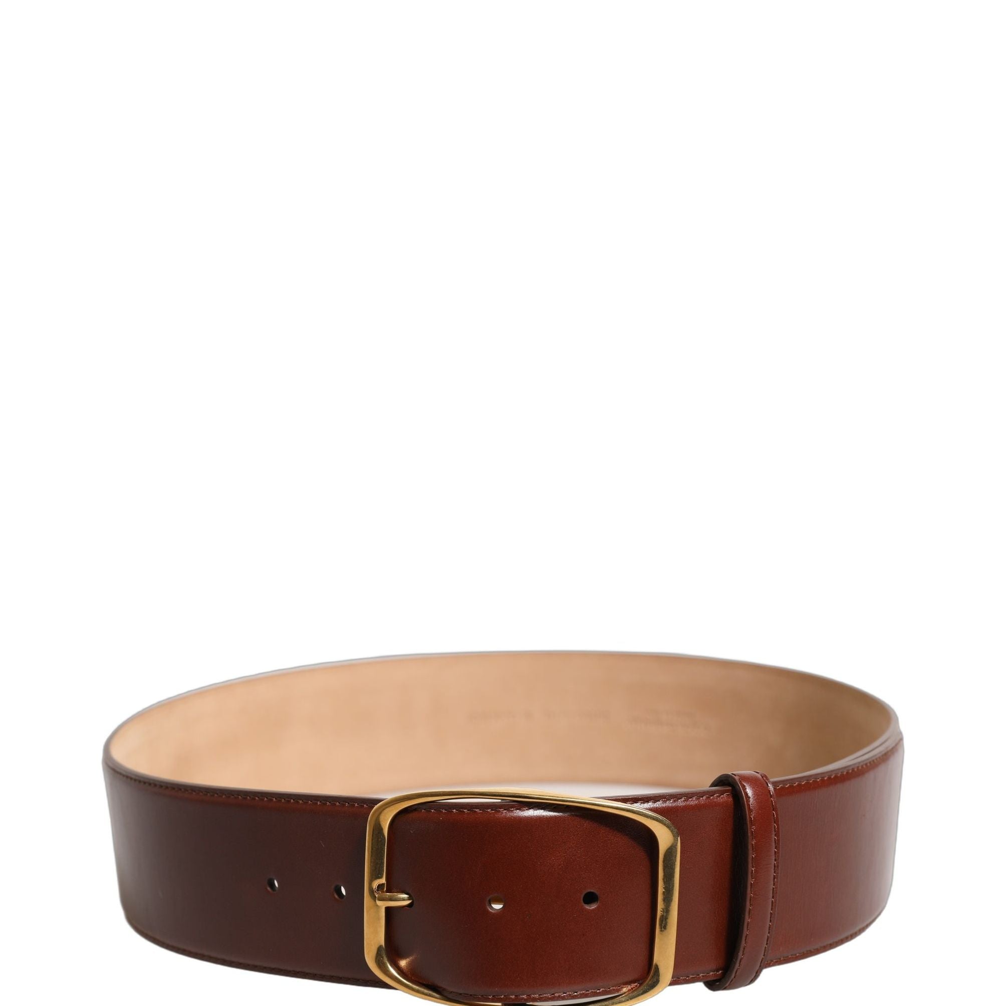 Dolce & Gabbana Brown Calfskin Leather Gold Metal Buckle Belt