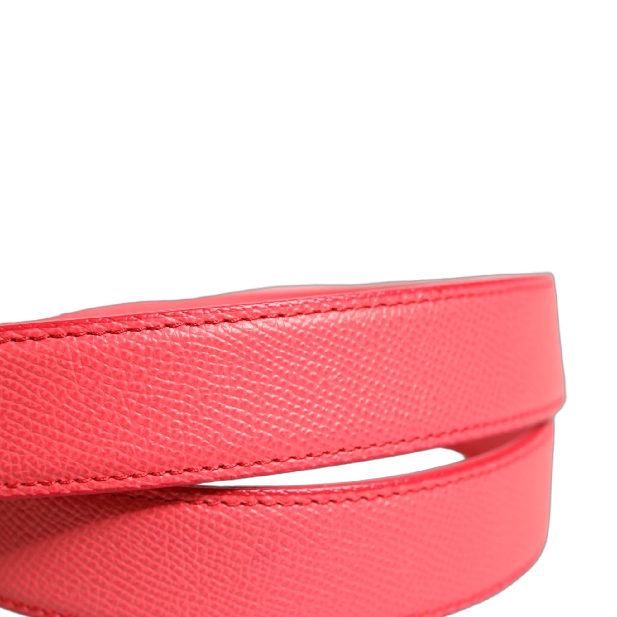 Dolce & Gabbana Pink Lambskin Leather Silver Metal Buckle Belt