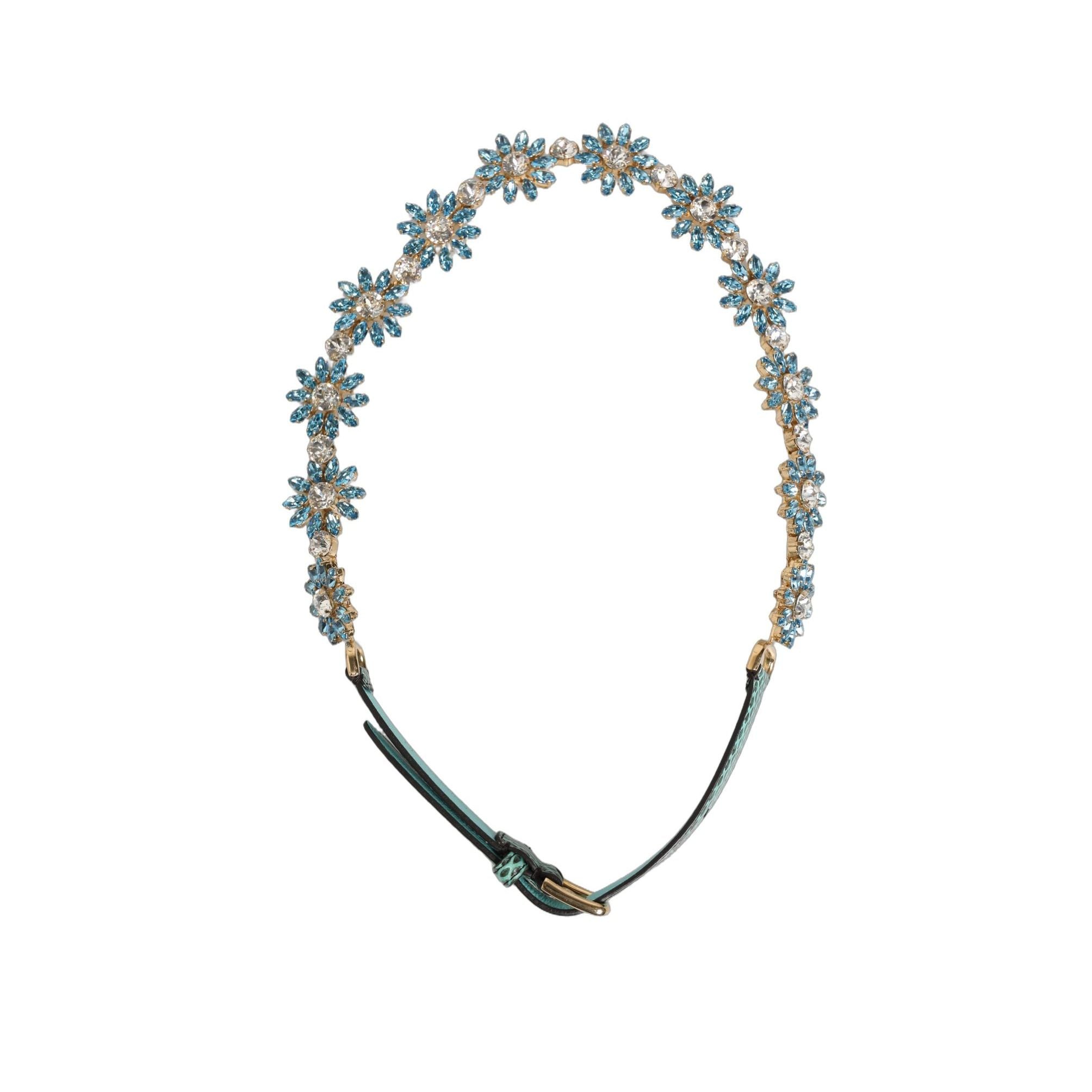 Dolce & Gabbana Green Leather Daisy Crystal Embellished Waist Belt