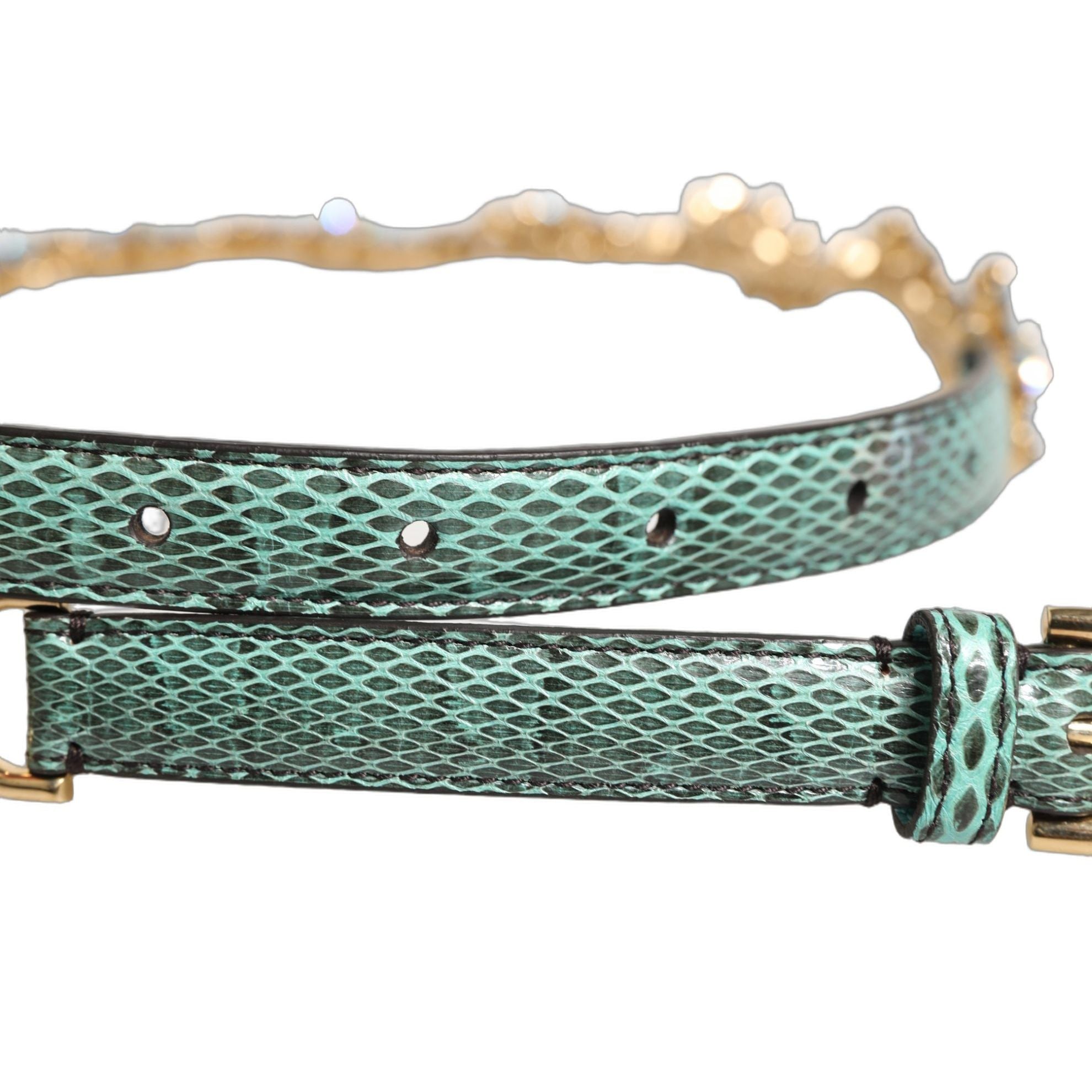 Dolce & Gabbana Green Leather Daisy Crystal Embellished Waist Belt