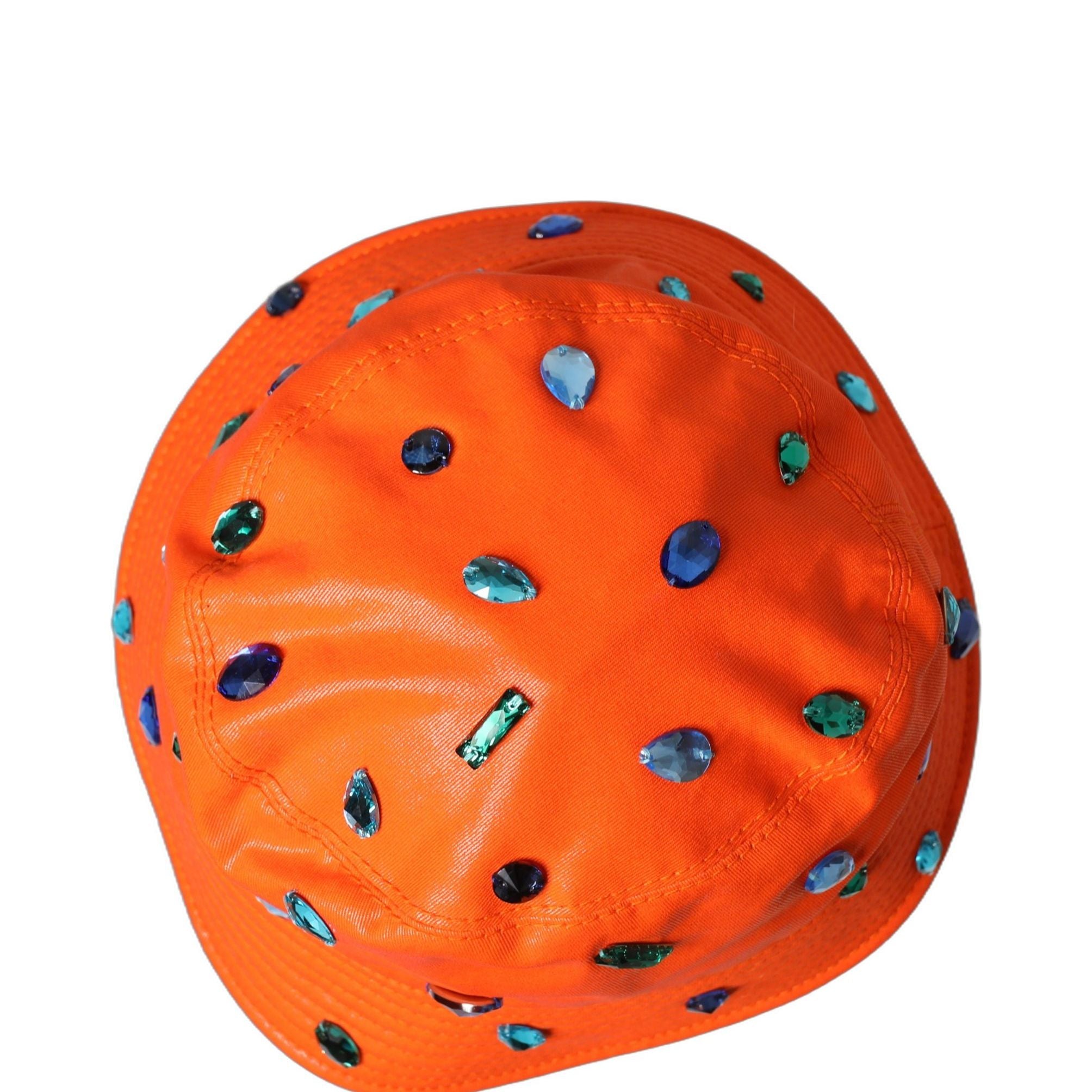 Dolce & Gabbana Orange Crystal Embellished Bucket Fisherman Cap Hat