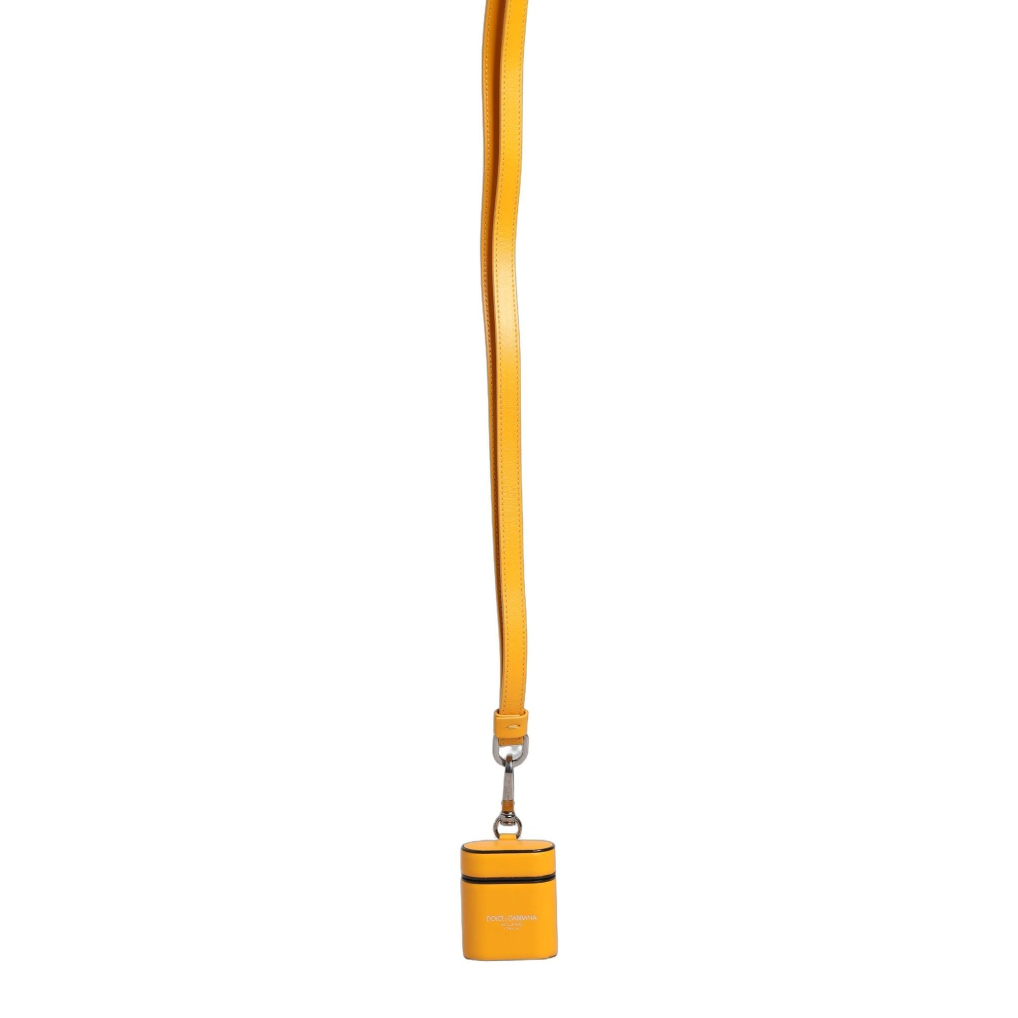 Dolce & Gabbana Case Yellow Calf Leather Logo Flip Holder Strap Airpods