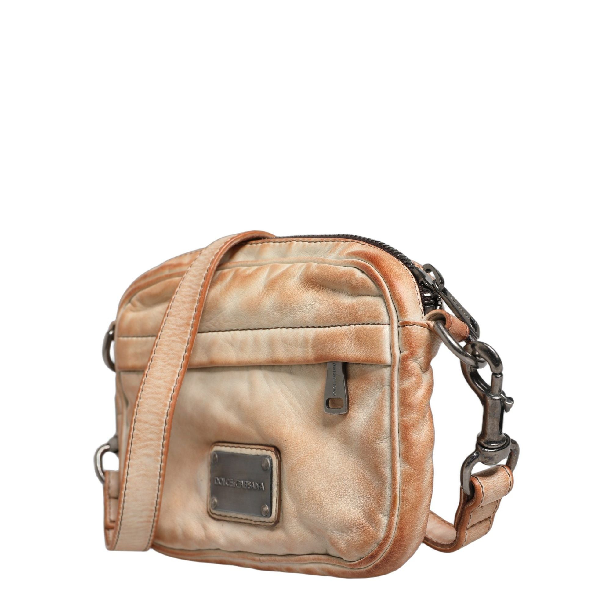 Dolce & Gabbana Beige Vintage Leather Logo Plaque Shoulder Borse Men Bag