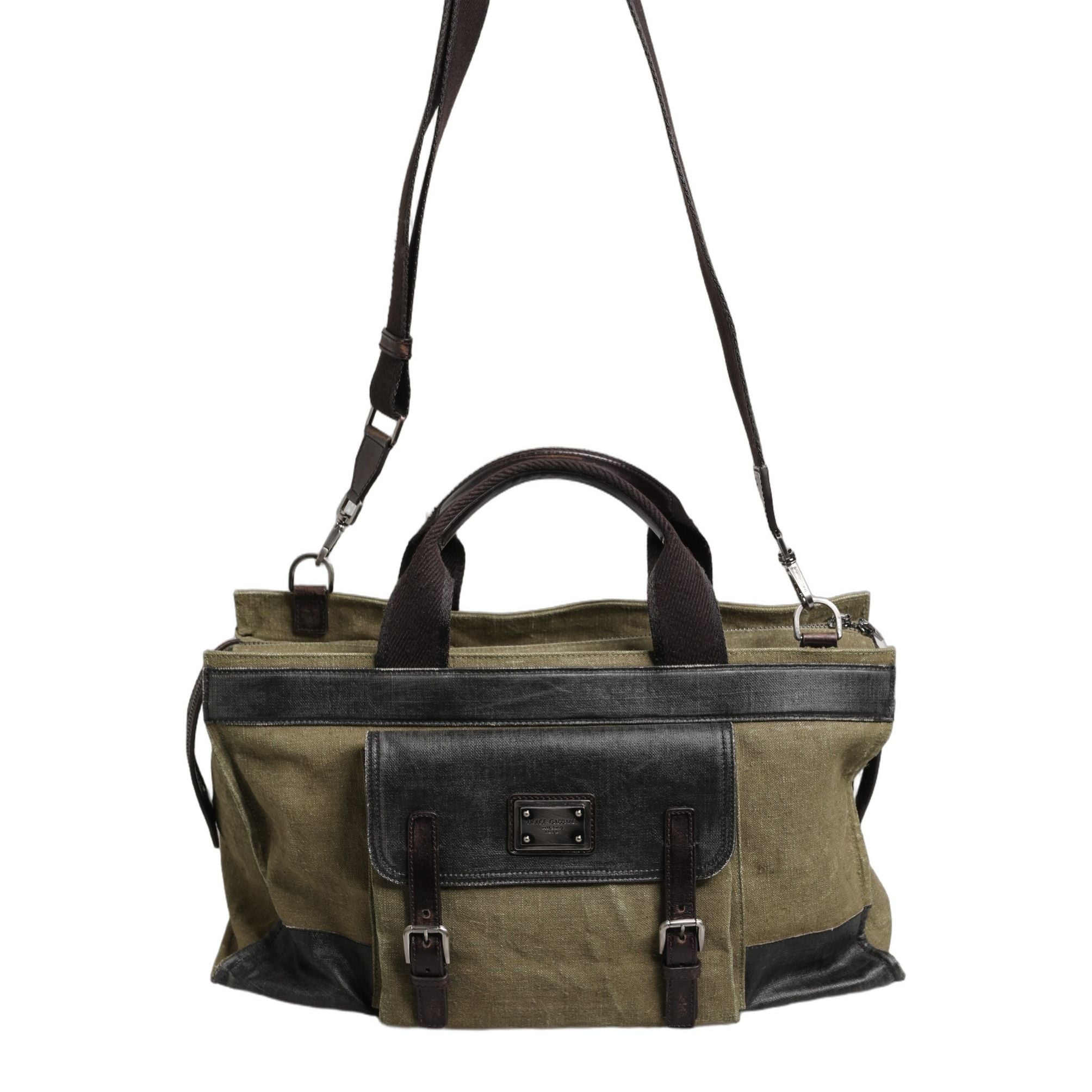 Dolce & Gabbana Military Green Two Tone Tote Duffel Shoulder Borse Bag