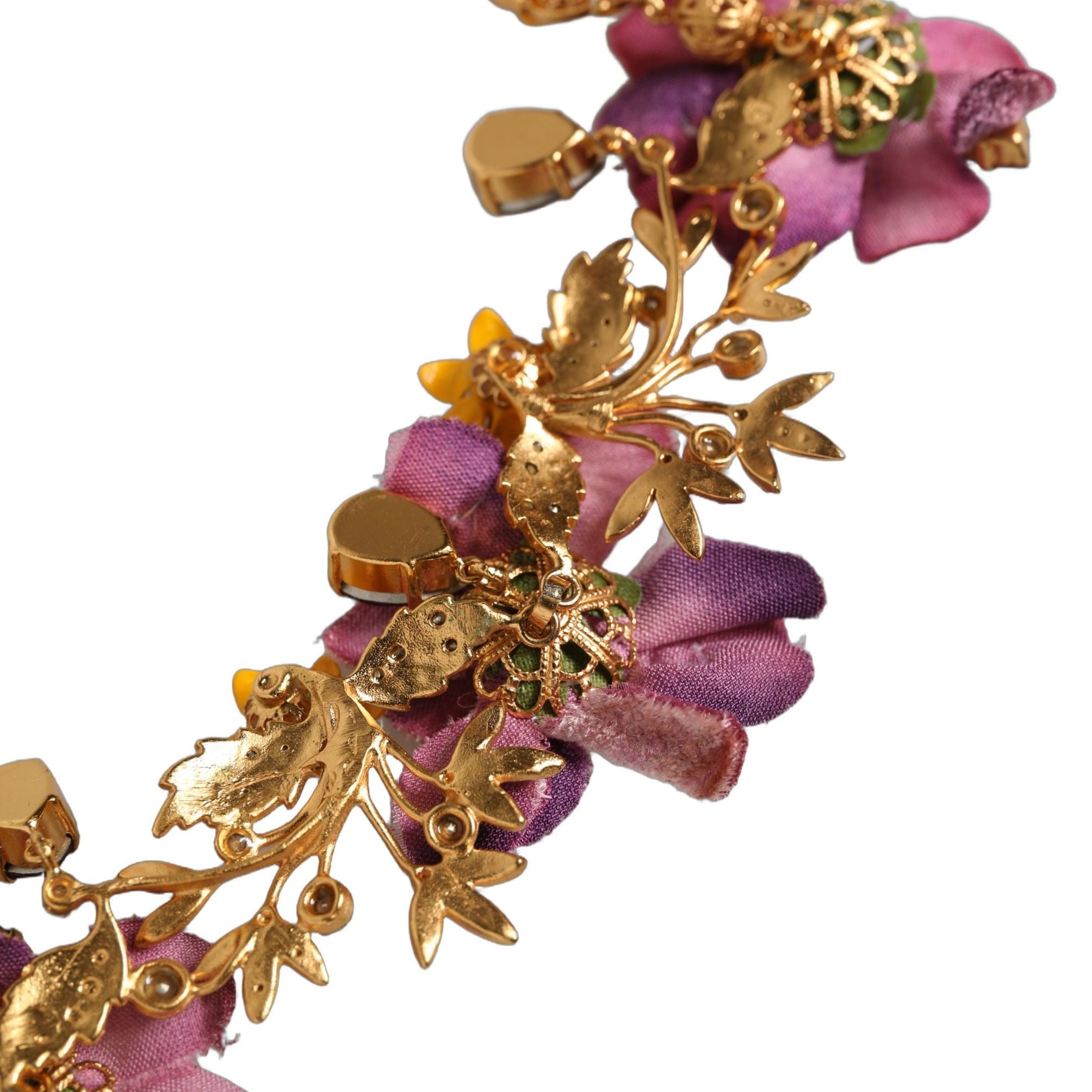 Dolce & Gabbana Gold Brass Mix Fiori Flowers Crystal Chain Necklace