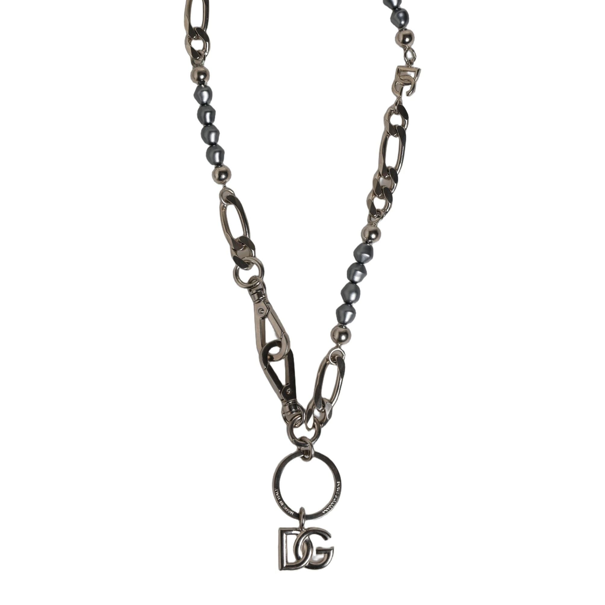 Dolce & Gabbana Silver Tone Chain Signature DG Logo Pendant Necklace