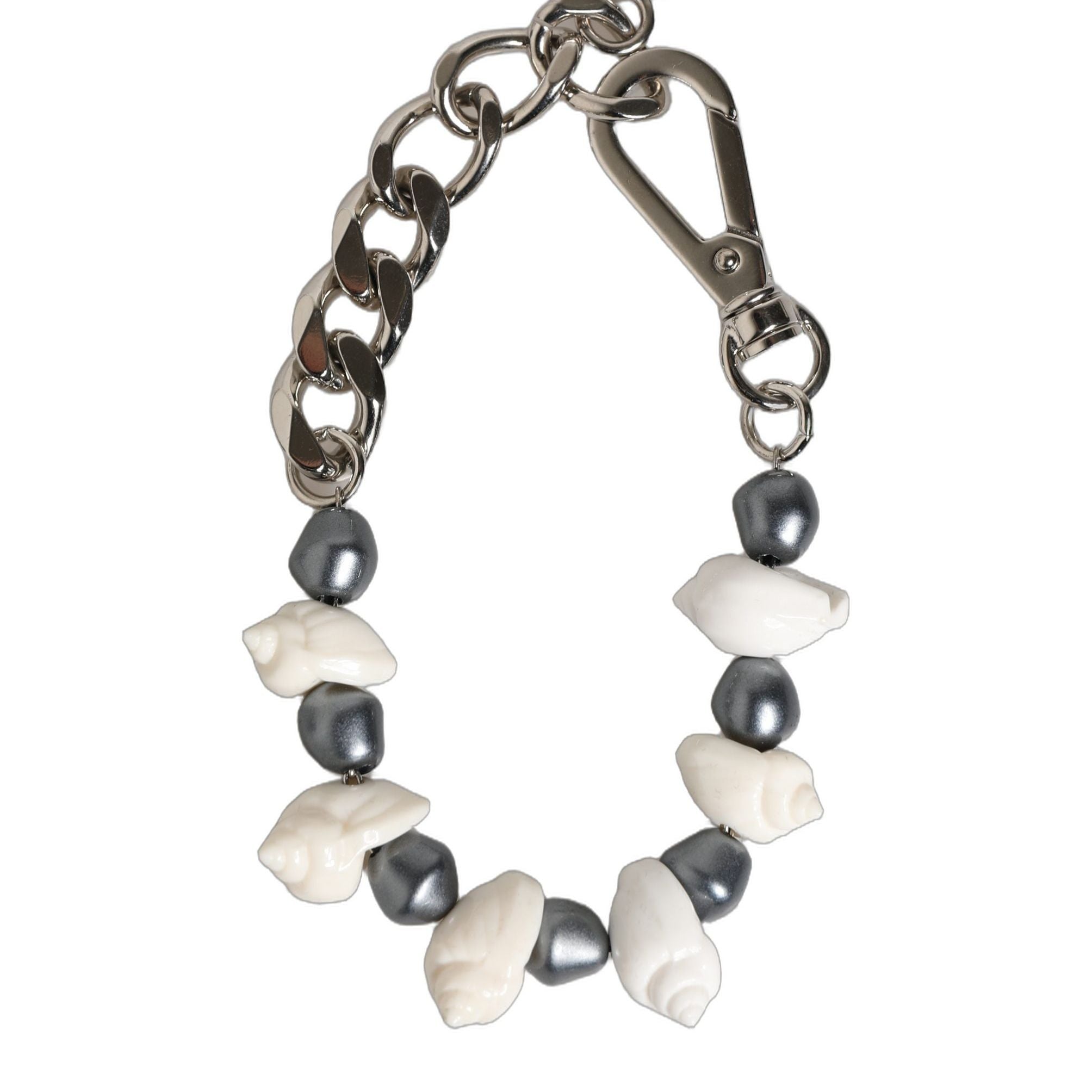 Dolce & Gabbana Silver Tone Brass Beaded Shell DG Logo Pendant Bracelet