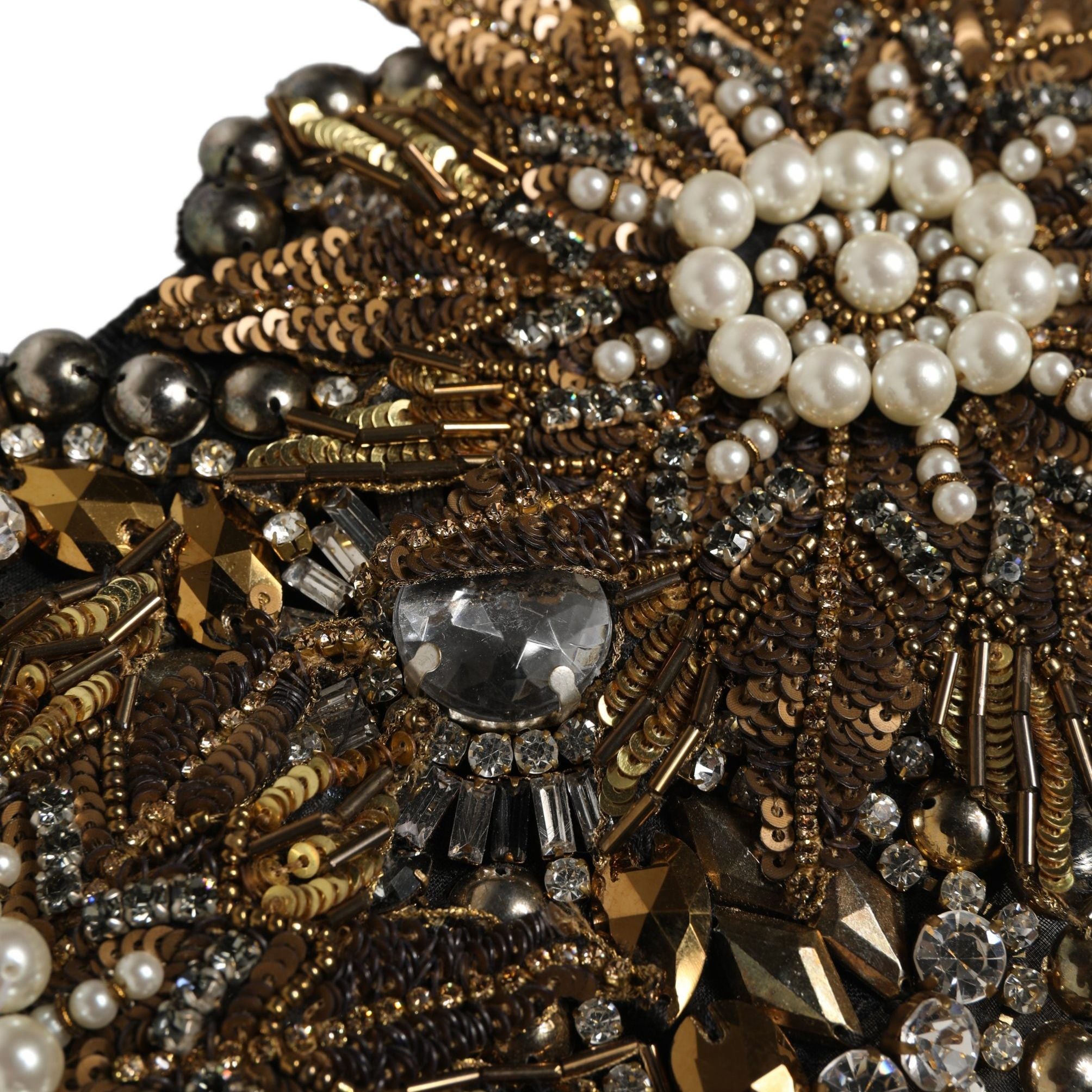 Dolce & Gabbana Black Gold Tone Crystal Brass Flower Brooches Belt