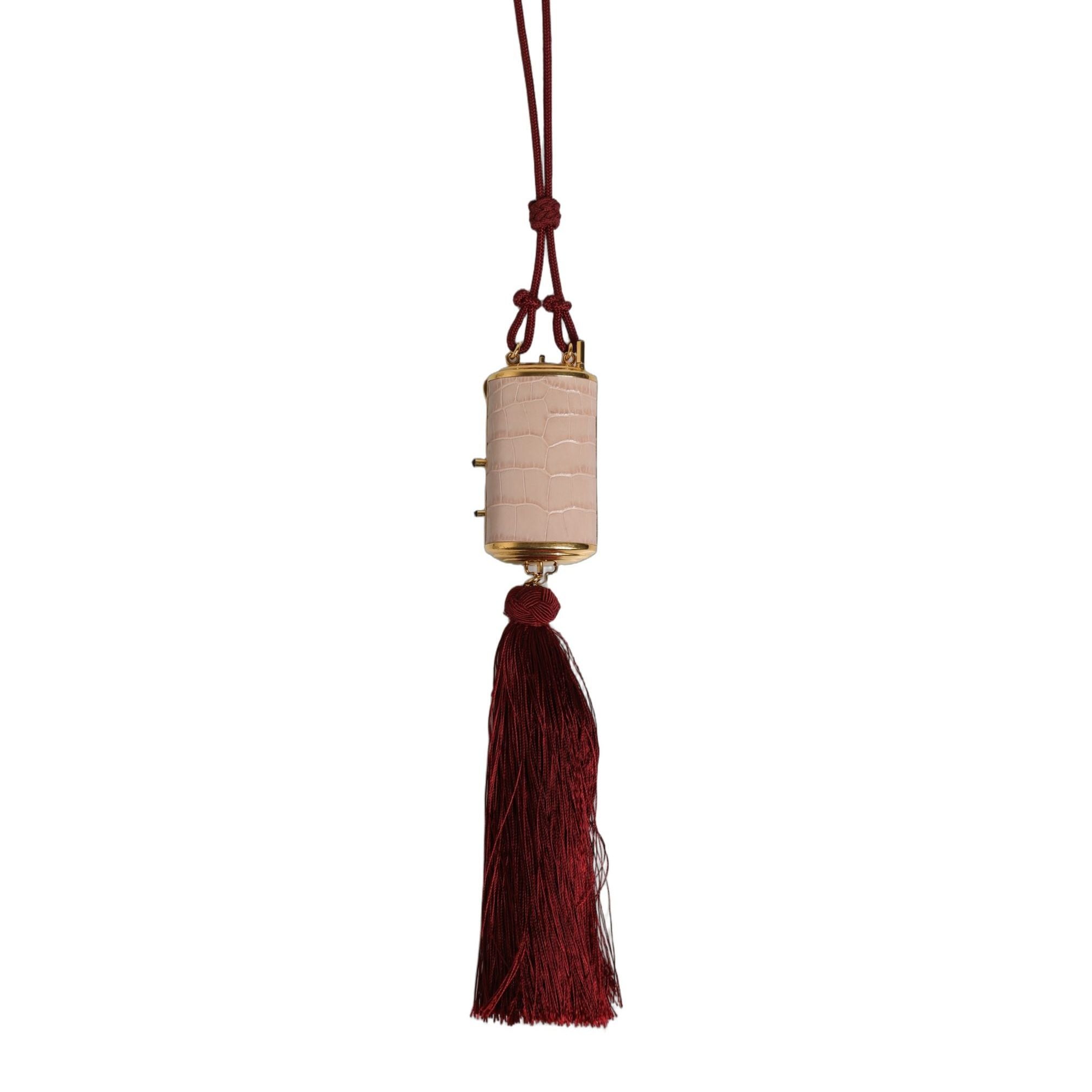 Dolce & Gabbana Pink Exotic Leather Mini Mirror Tassel Makeup Bag