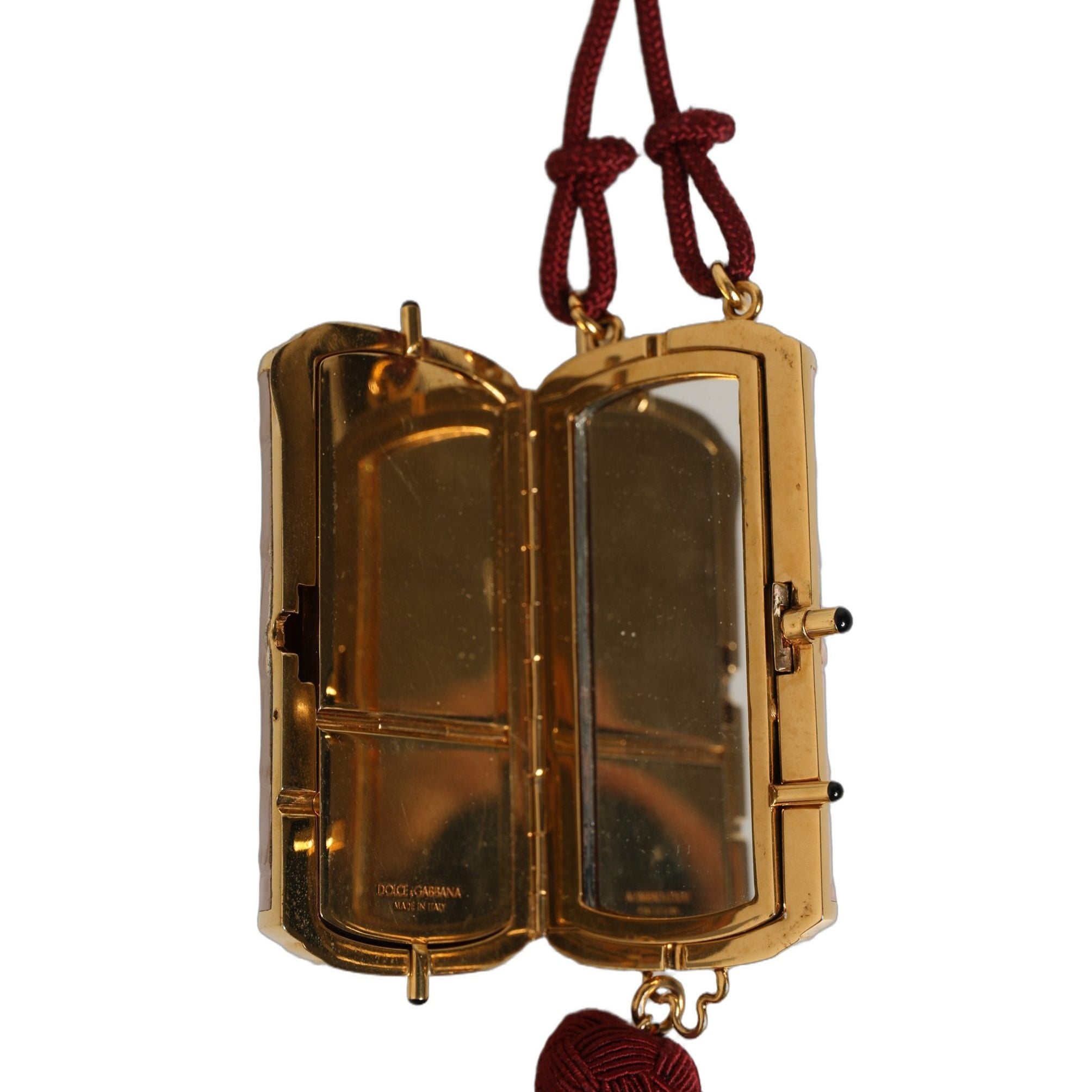 Dolce & Gabbana Pink Exotic Leather Mini Mirror Tassel Makeup Bag