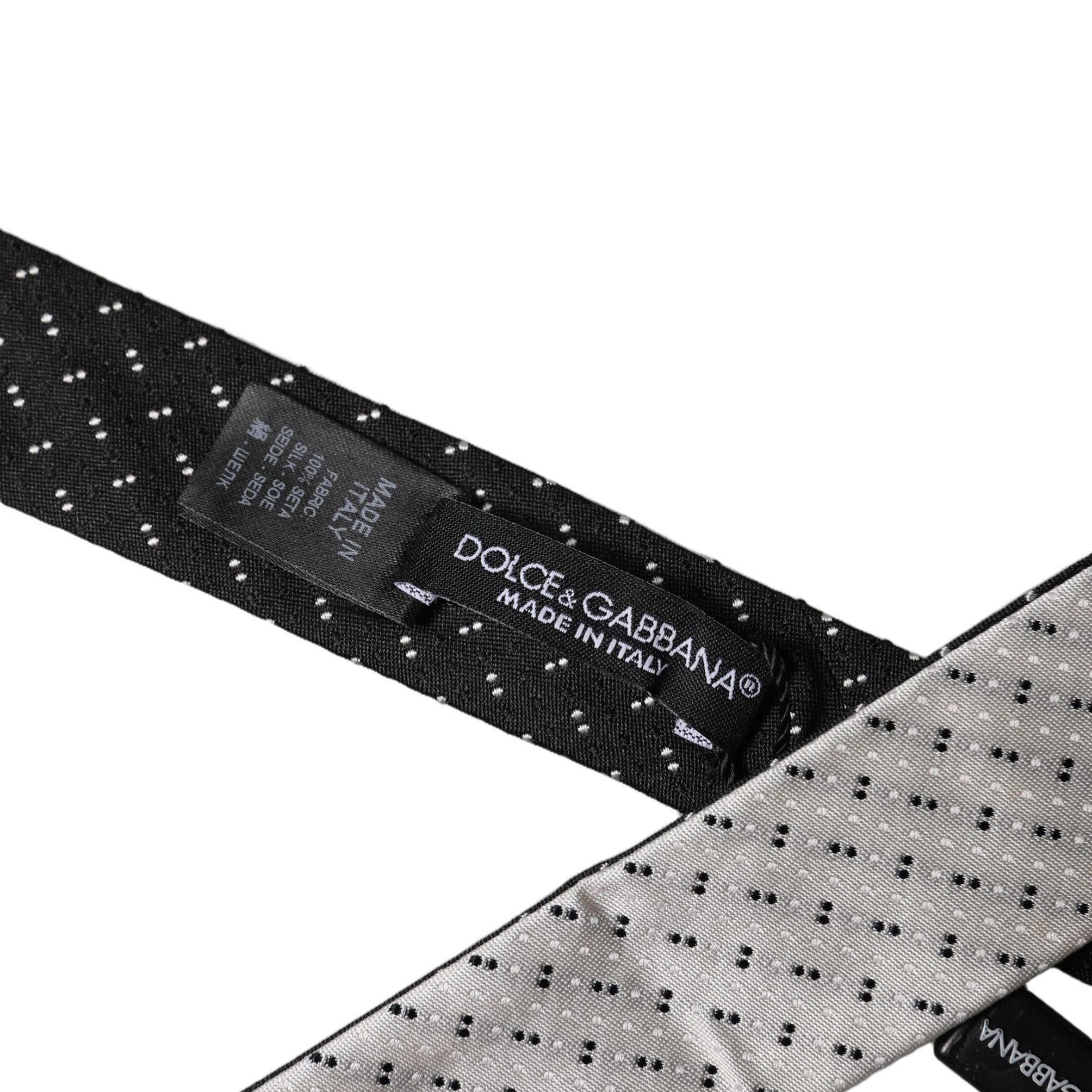 Dolce & Gabbana White Black Patterned Silk Adjustable Men Necktie Tie