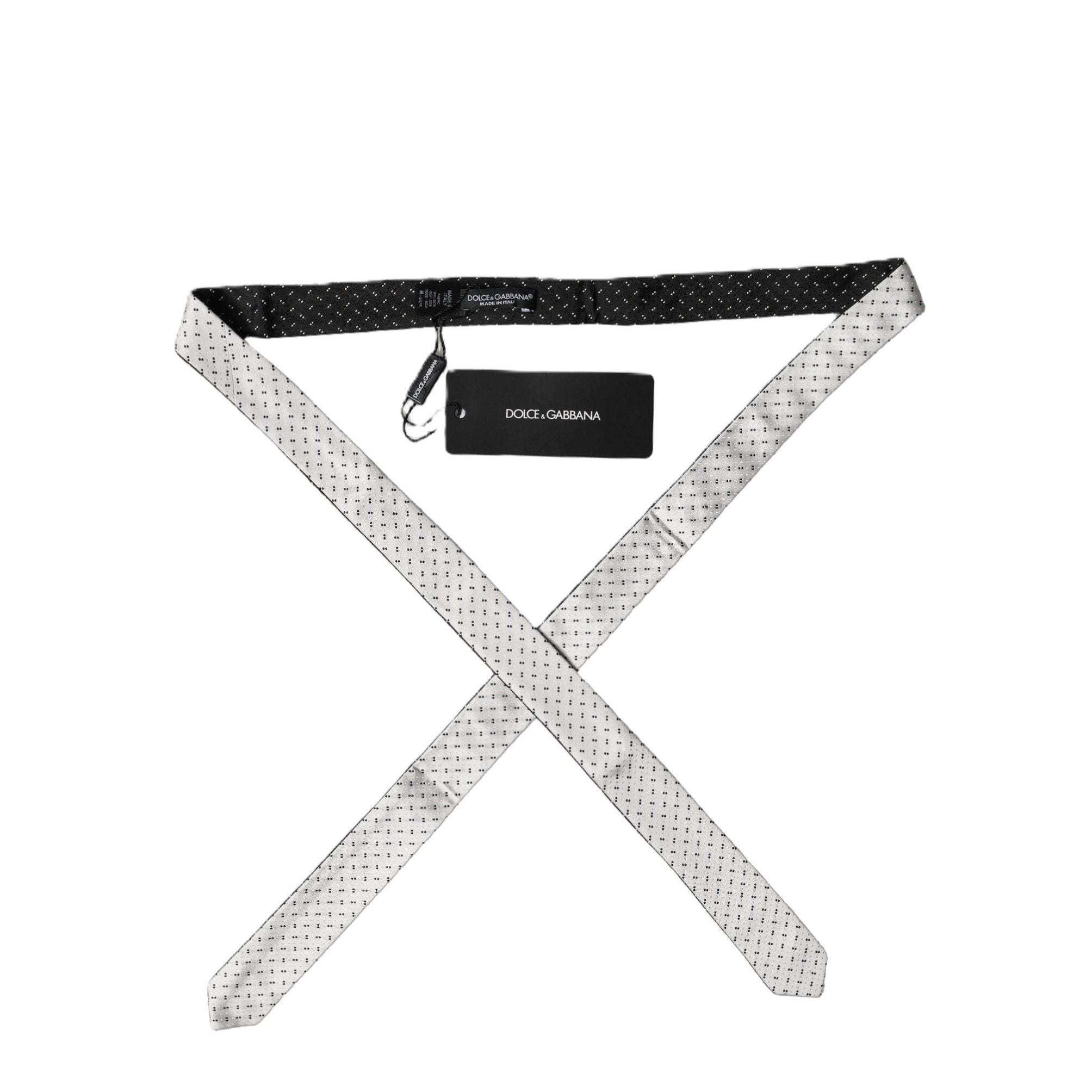 Dolce & Gabbana White Black Patterned Silk Adjustable Men Necktie Tie
