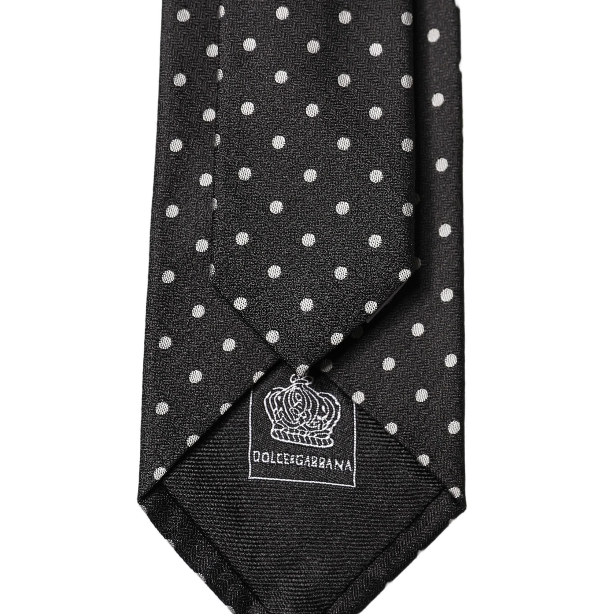 Dolce & Gabbana Black White Polka Dots Silk Adjustable Men Necktie Tie