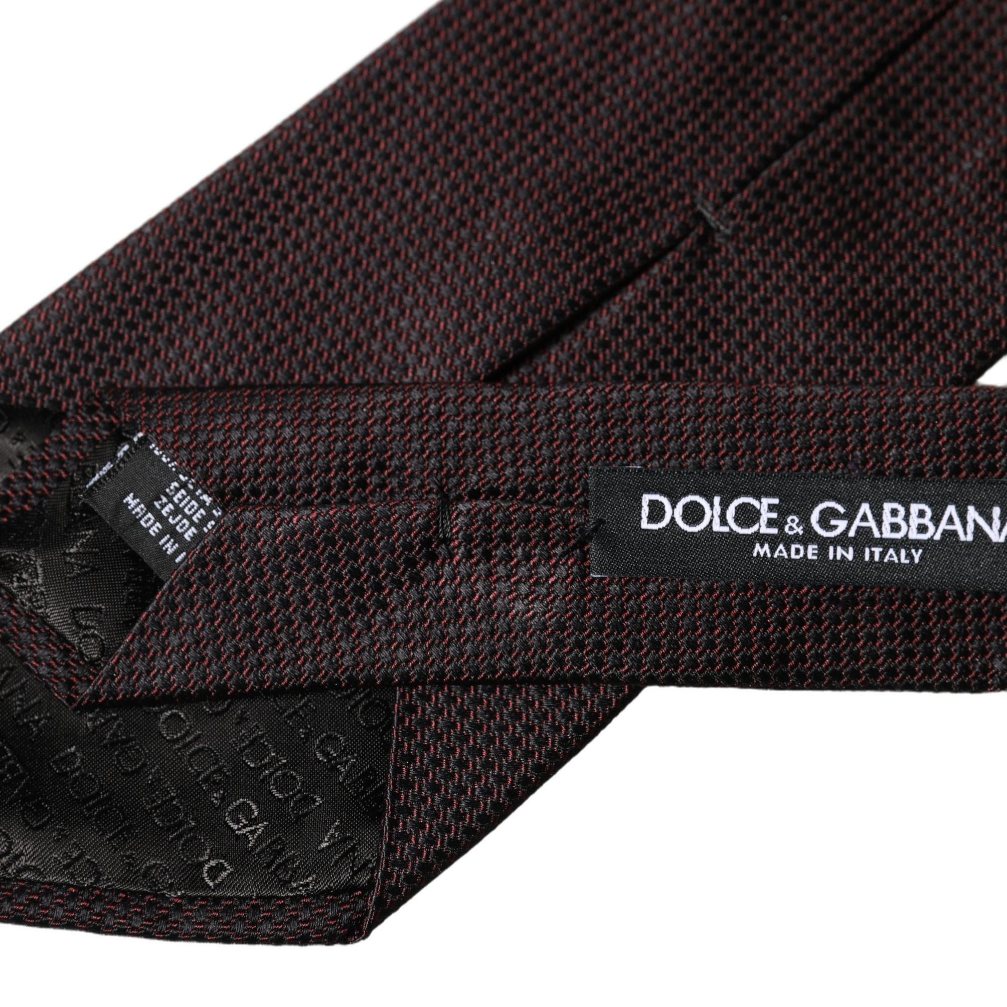 Dolce & Gabbana Black Red Patterned 100% Silk Adjustable Men Necktie Tie