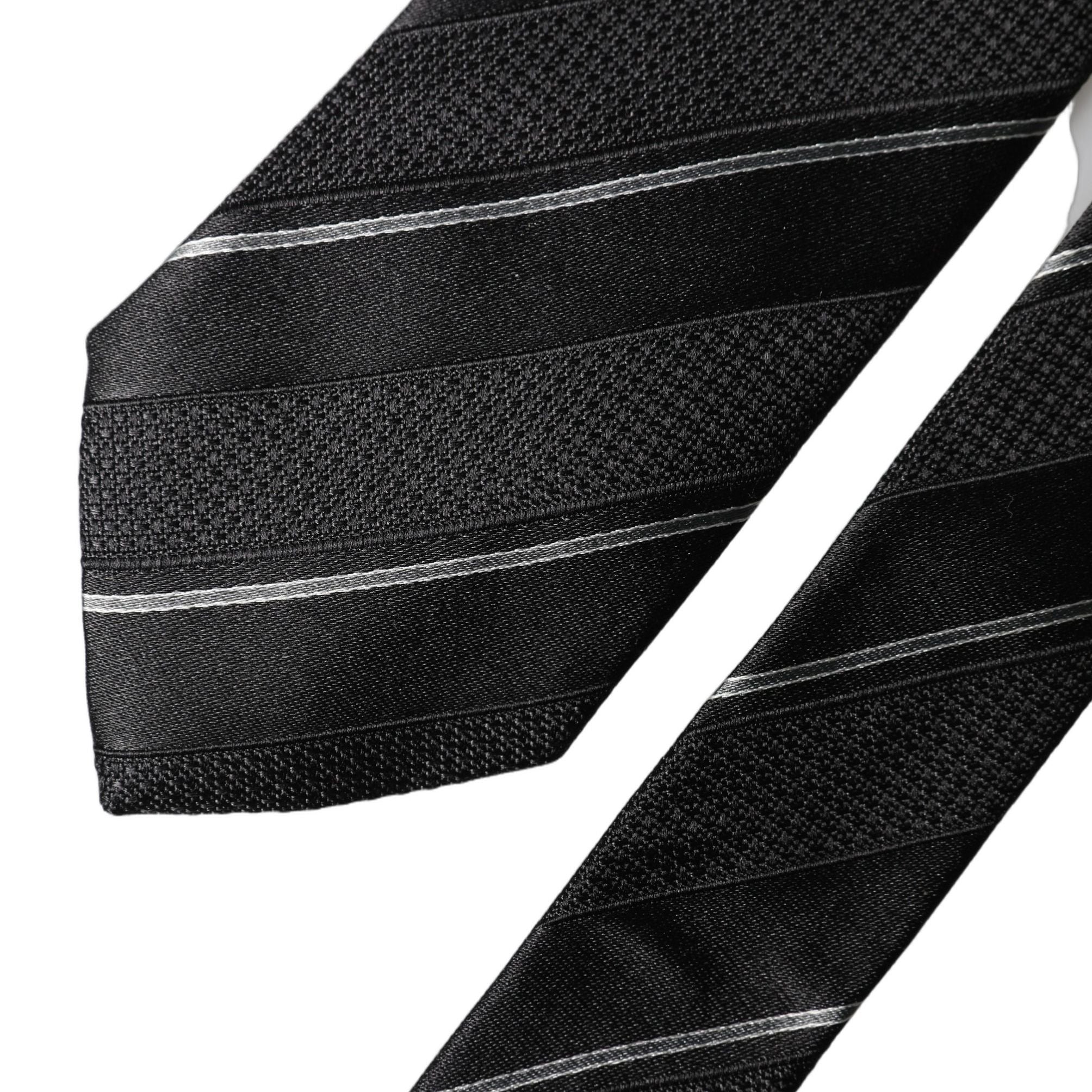 Dolce & Gabbana Black White Stripes 100% Silk Adjustable Men Necktie Tie