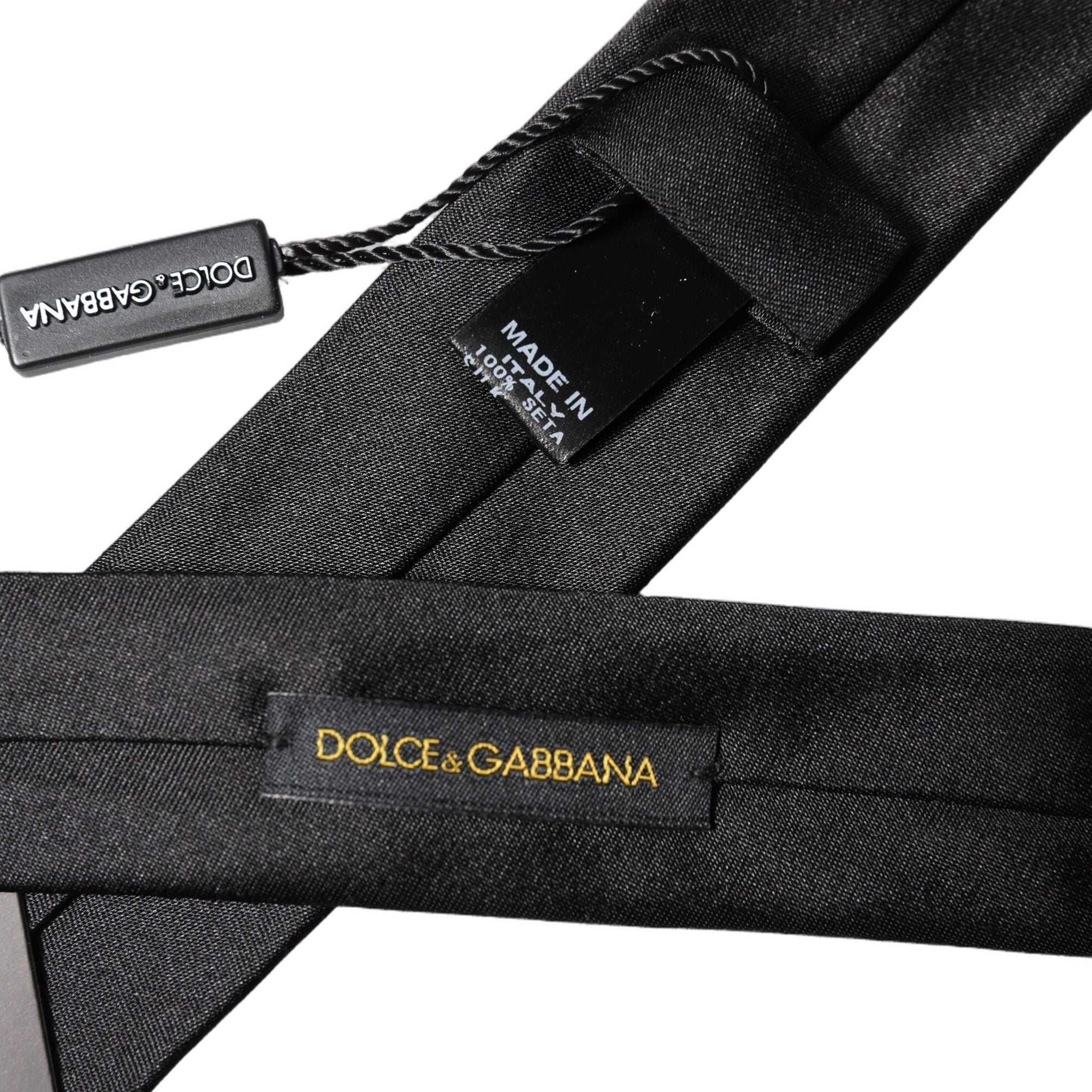 Dolce & Gabbana Black D&G Embroidery Silk Adjustable Men Necktie Tie