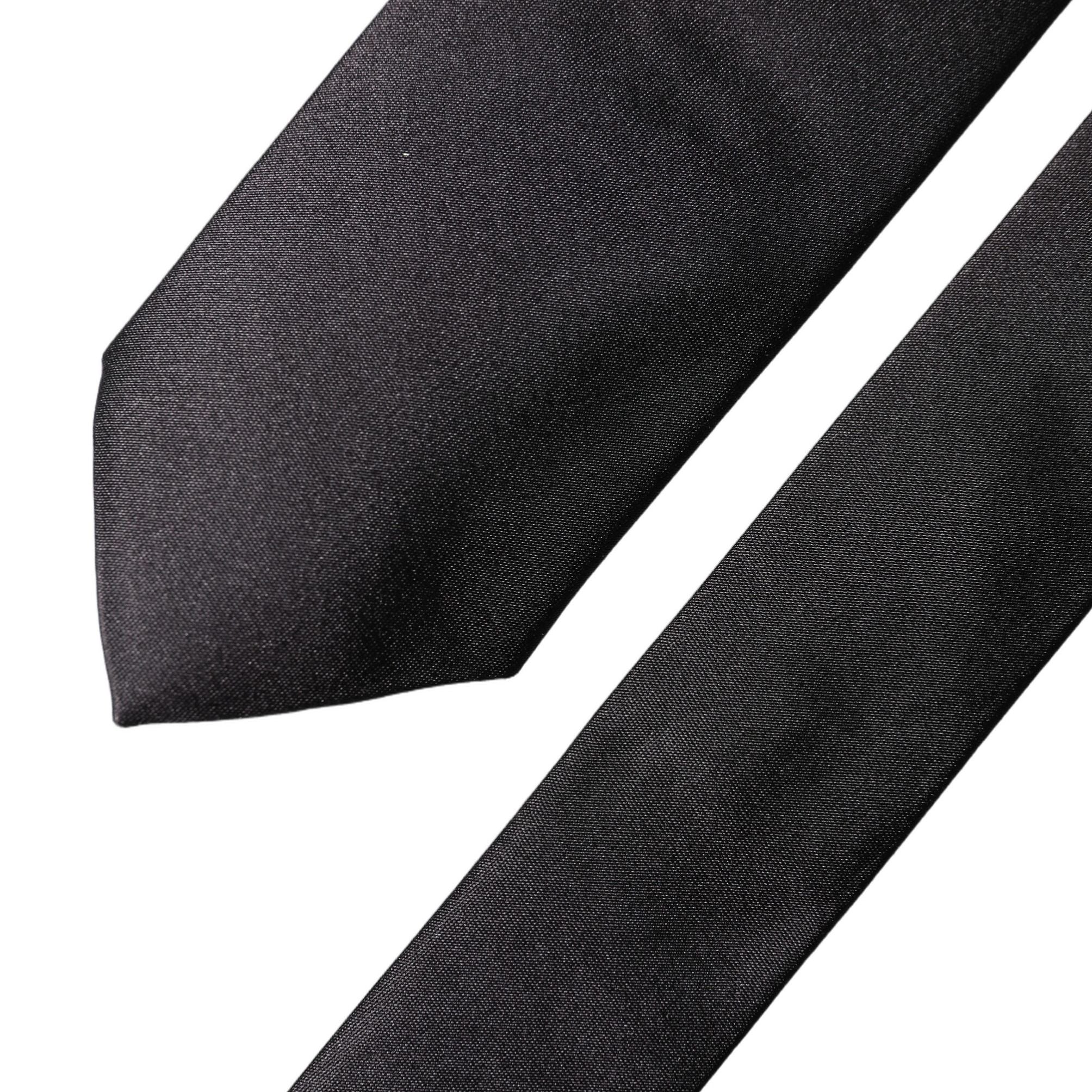 Dolce & Gabbana Black Solid 100% Silk Adjustable Men Tied Necktie Tie