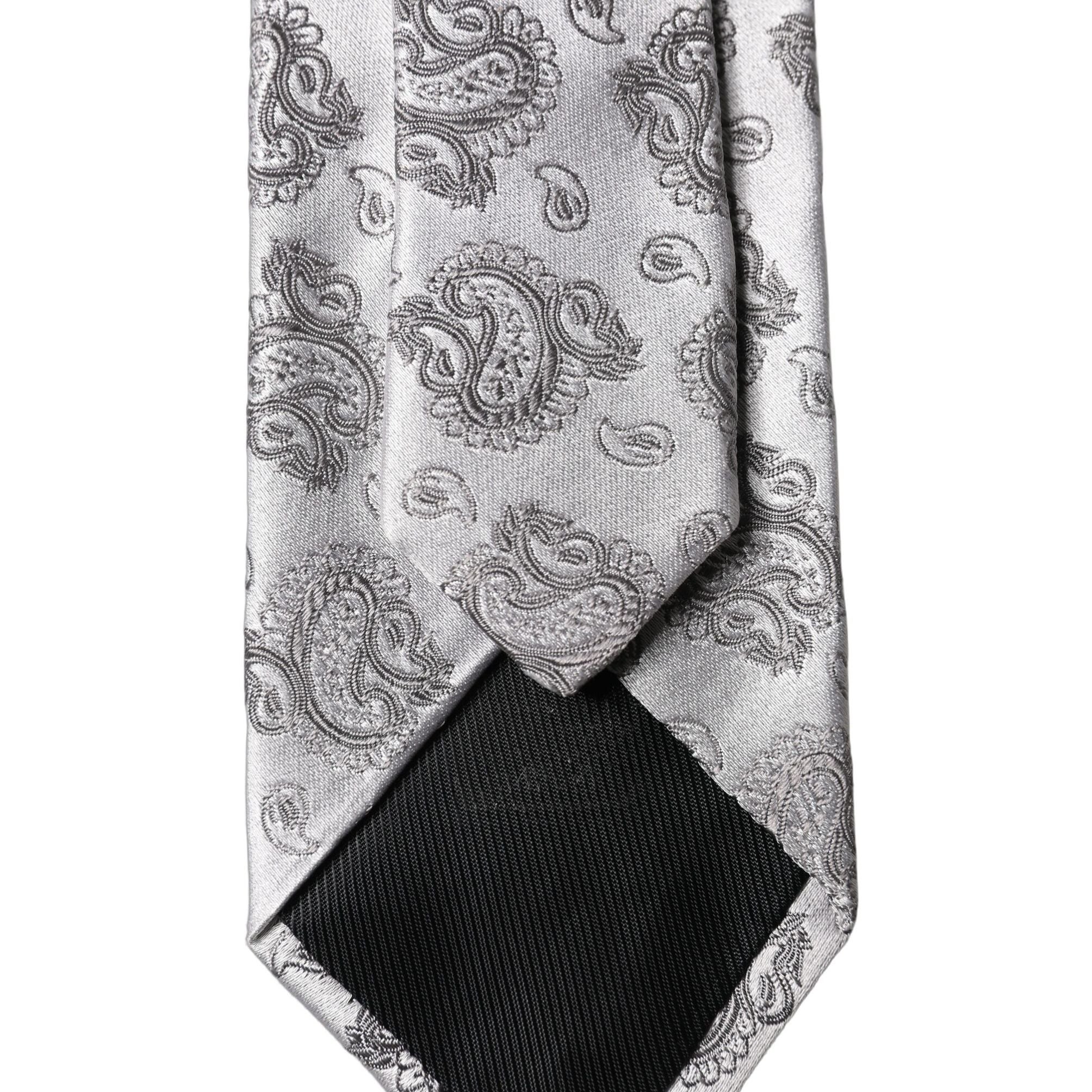 Dolce & Gabbana Silver Gray Paisley Silk Adjustable Men Tied Necktie Tie