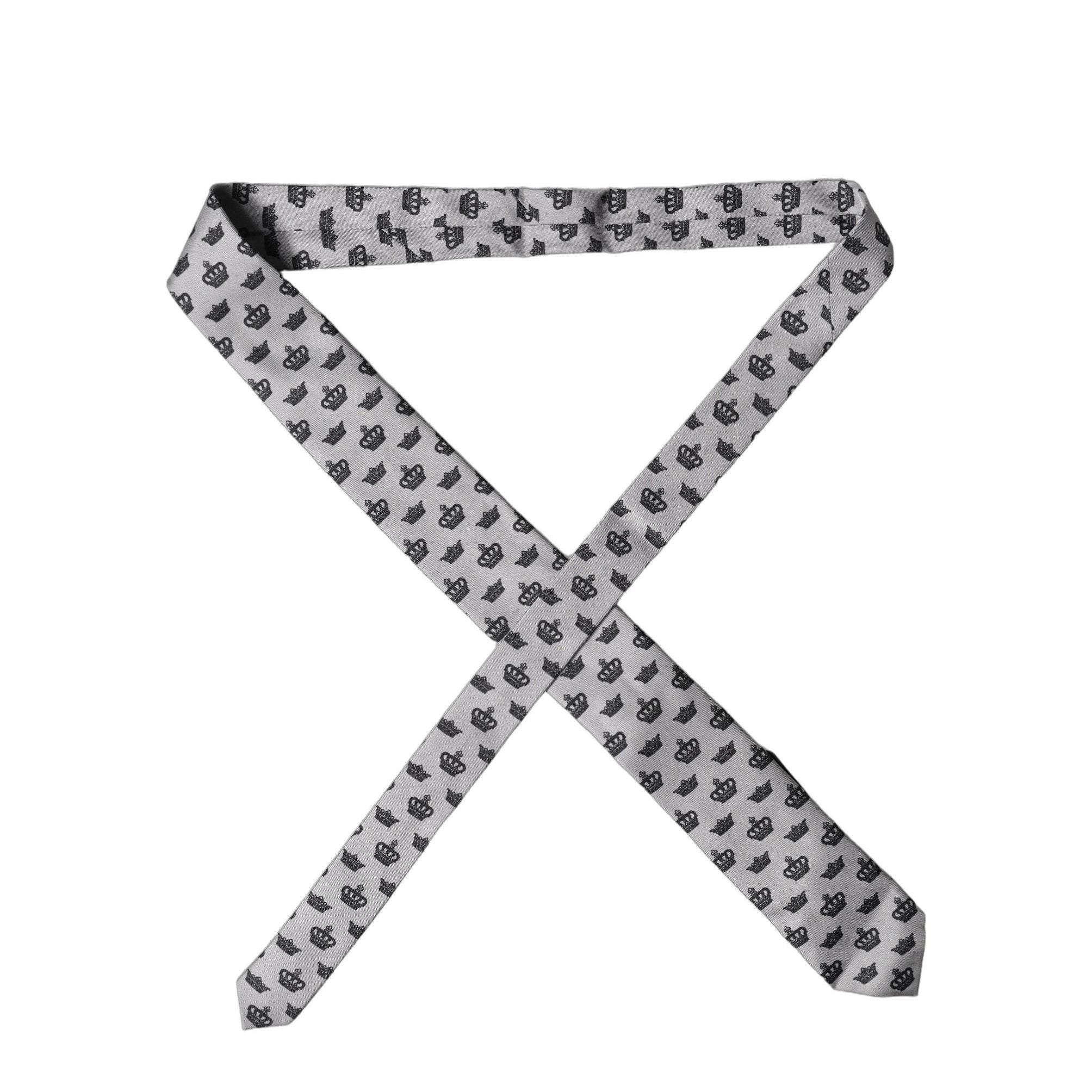 Dolce & Gabbana Gray Crown Fantasy Silk Adjustable Men Tied Necktie Tie