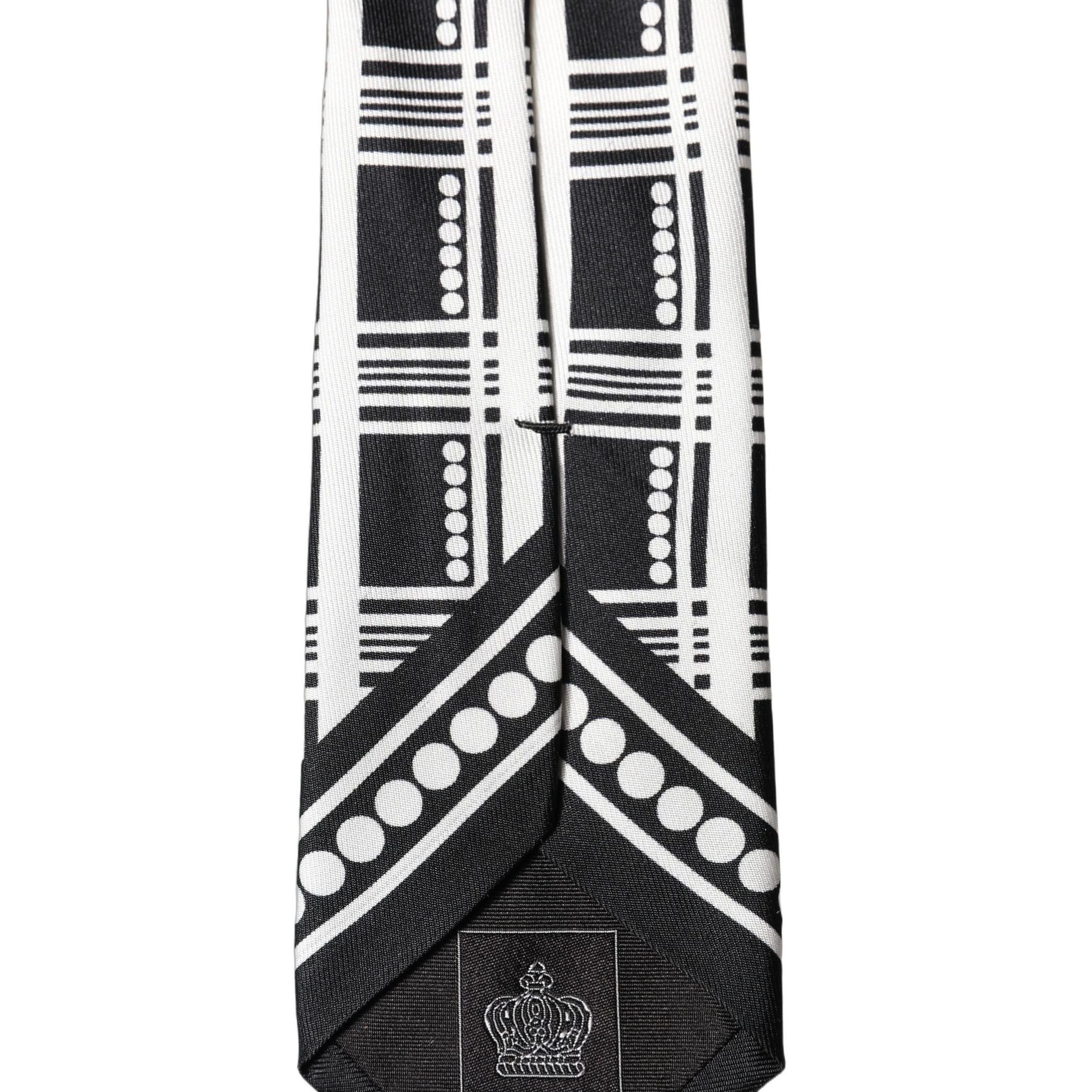 Dolce & Gabbana Black White Abstract Silk Adjustable Men Tied Necktie Tie