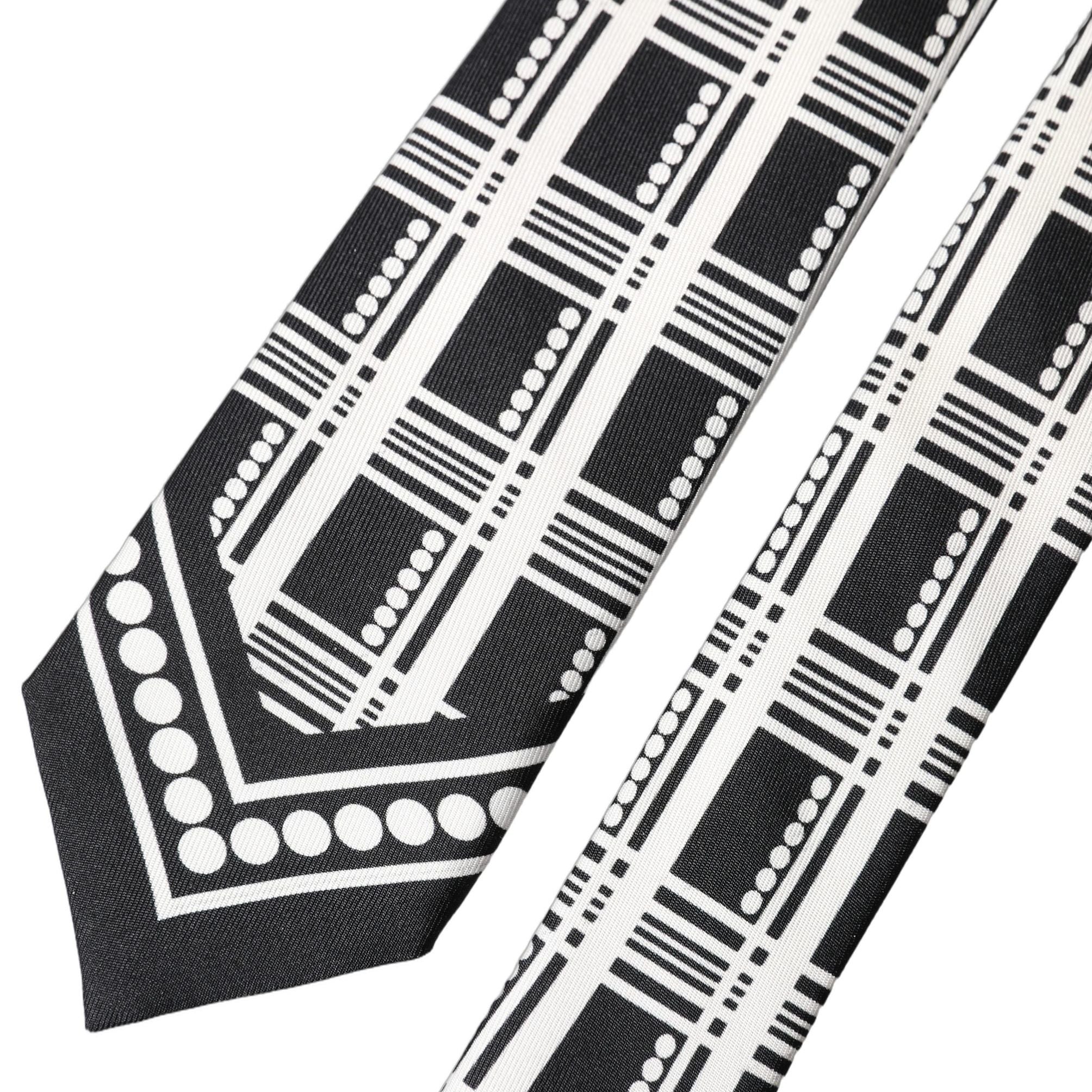 Dolce & Gabbana Black White Abstract Silk Adjustable Men Tied Necktie Tie