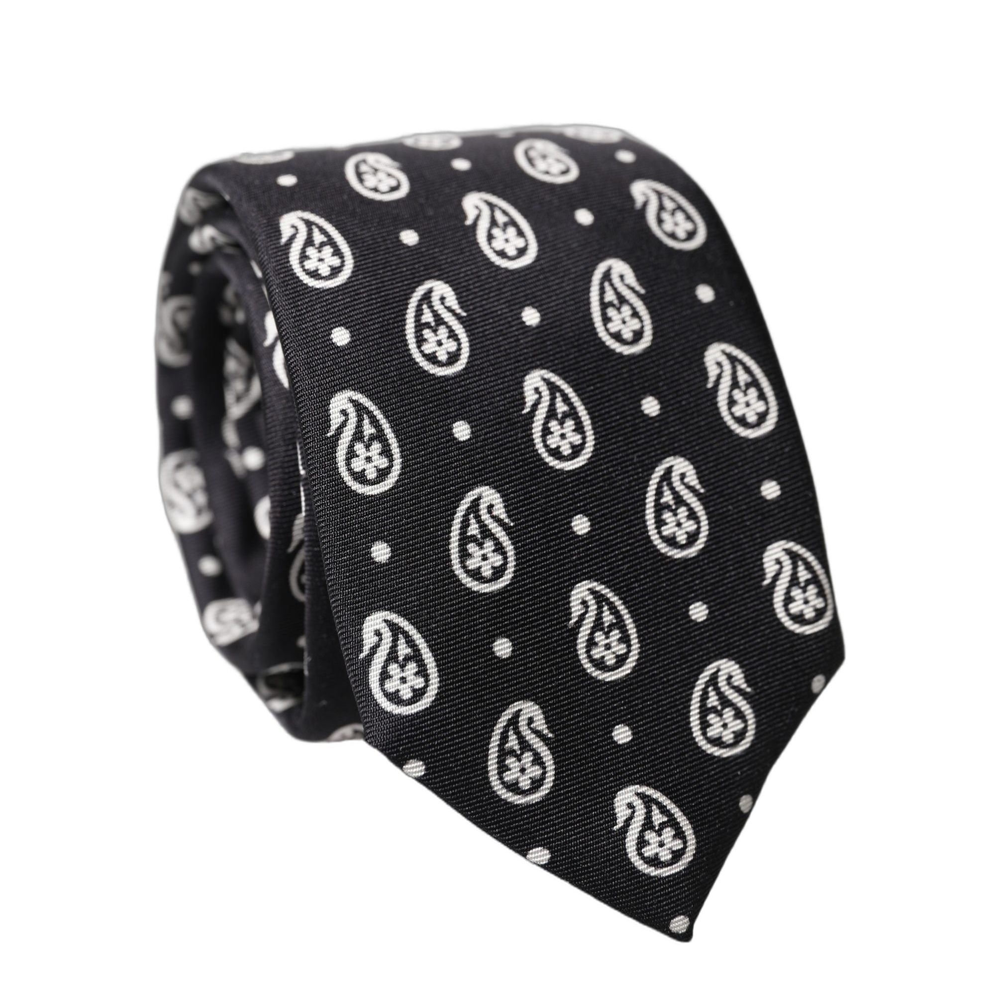 Dolce & Gabbana Black Paisley 100% Silk Adjustable Men Tied Necktie Tie