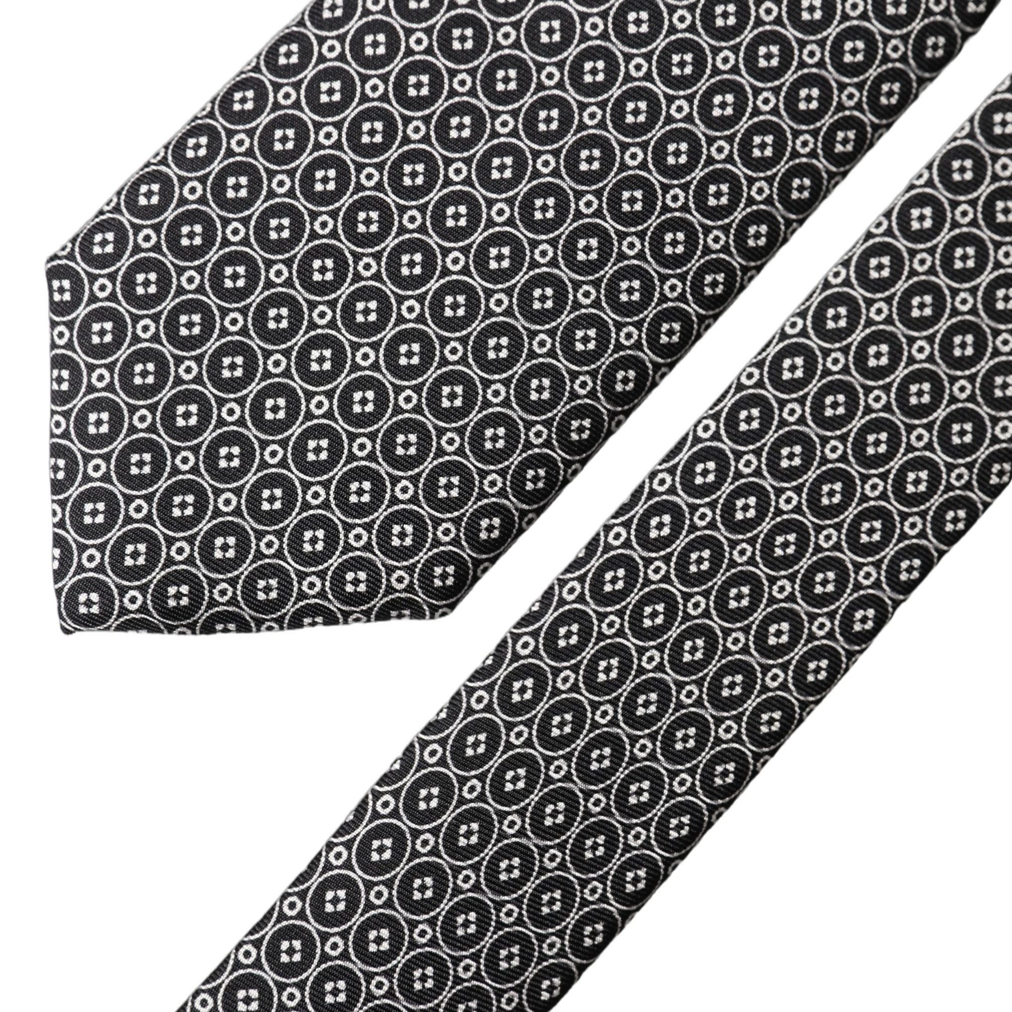 Dolce & Gabbana Black White Patterned Silk Adjustable Men Necktie Tie