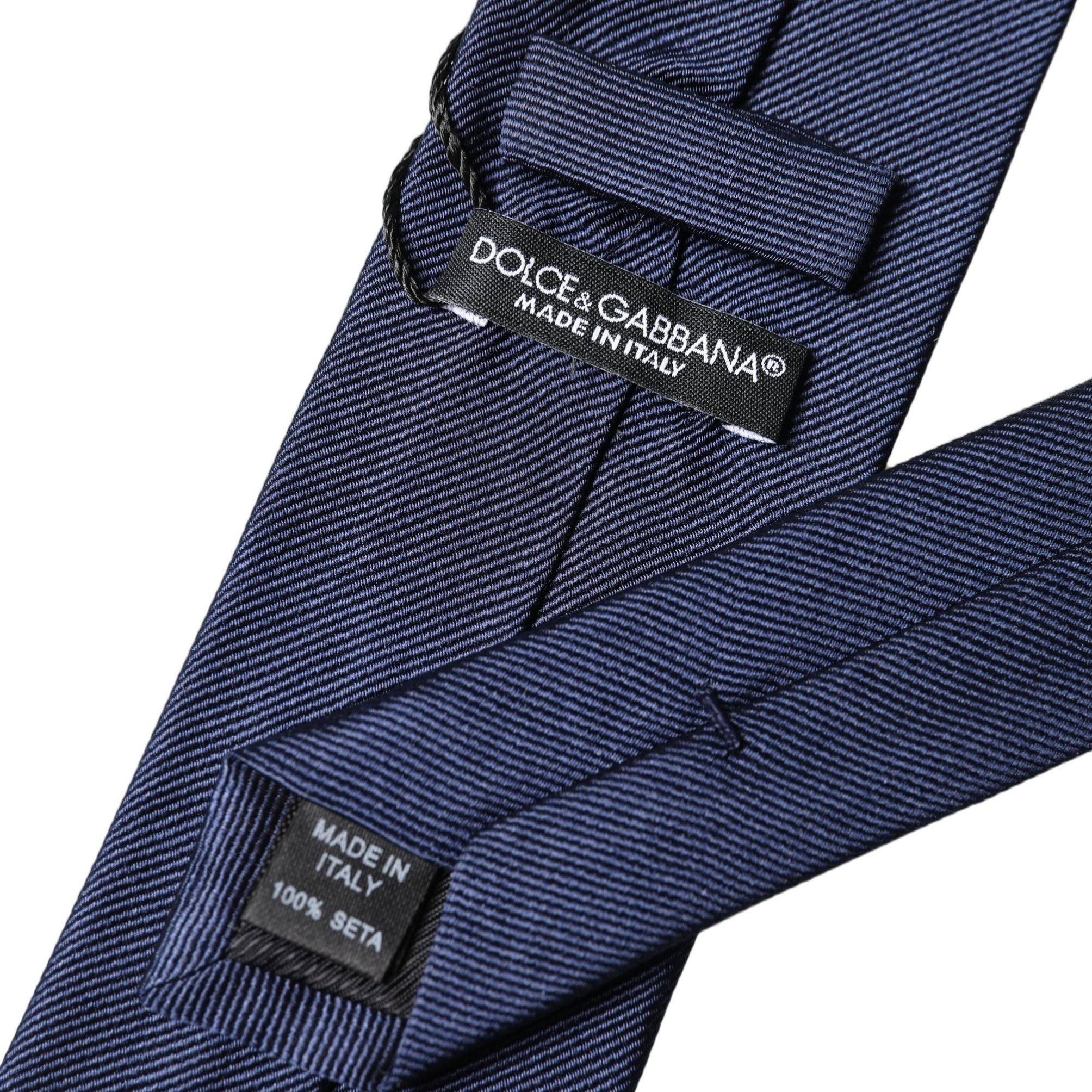 Dolce & Gabbana Navy Blue Solid 100% Silk Adjustable Men Necktie Tie