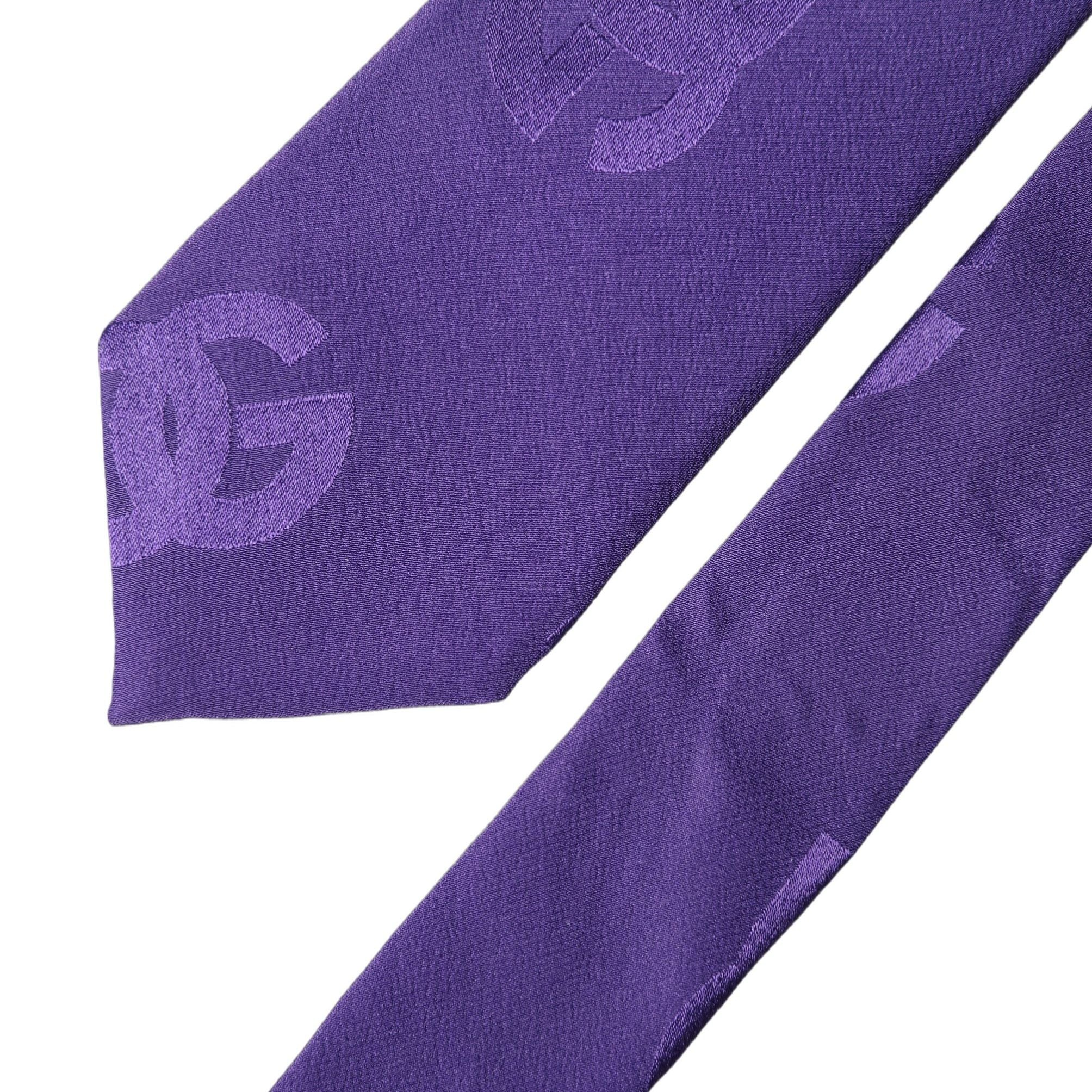 Dolce & Gabbana Purple DG Logo Monogram Silk Adjustable Men Necktie Tie