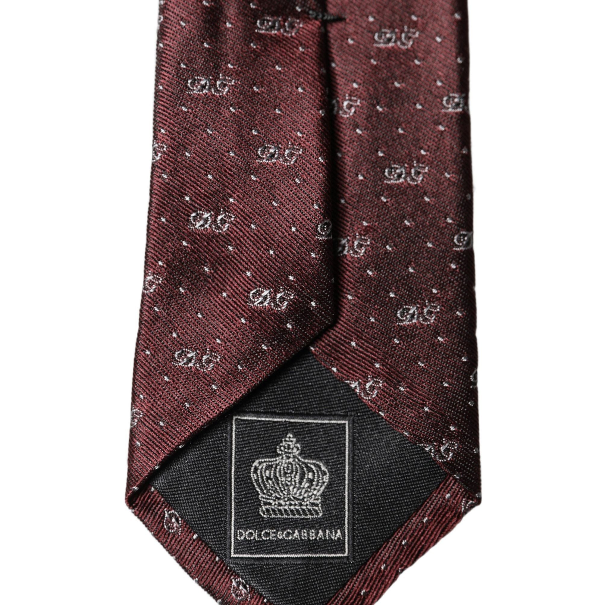 Dolce & Gabbana Burgundy Logo Monogram Silk Adjustable Men Necktie Tie